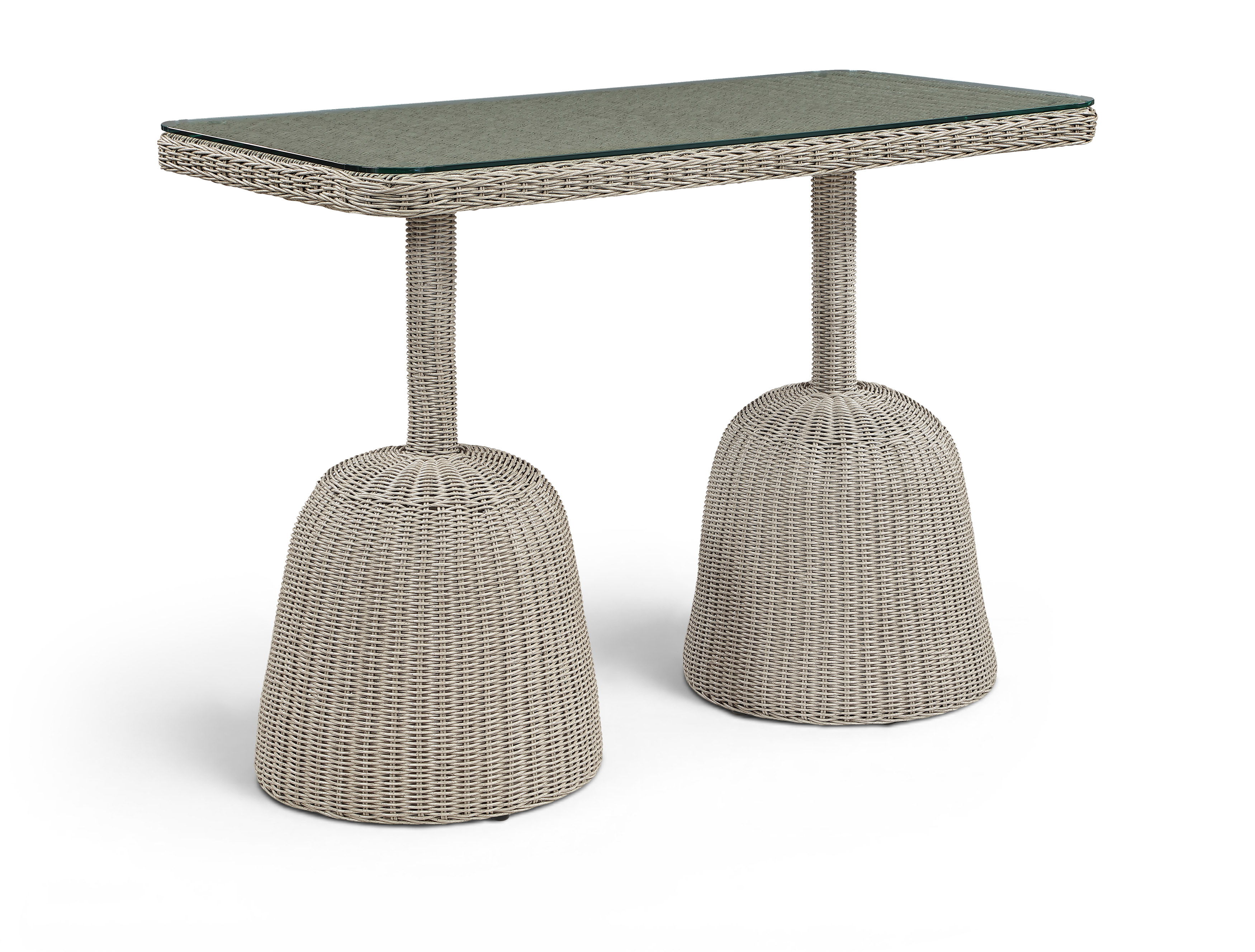 Seacrest - 60" Tempered Glass Top And Wicker Outdoor Patio Bar Height Table - Taupe
