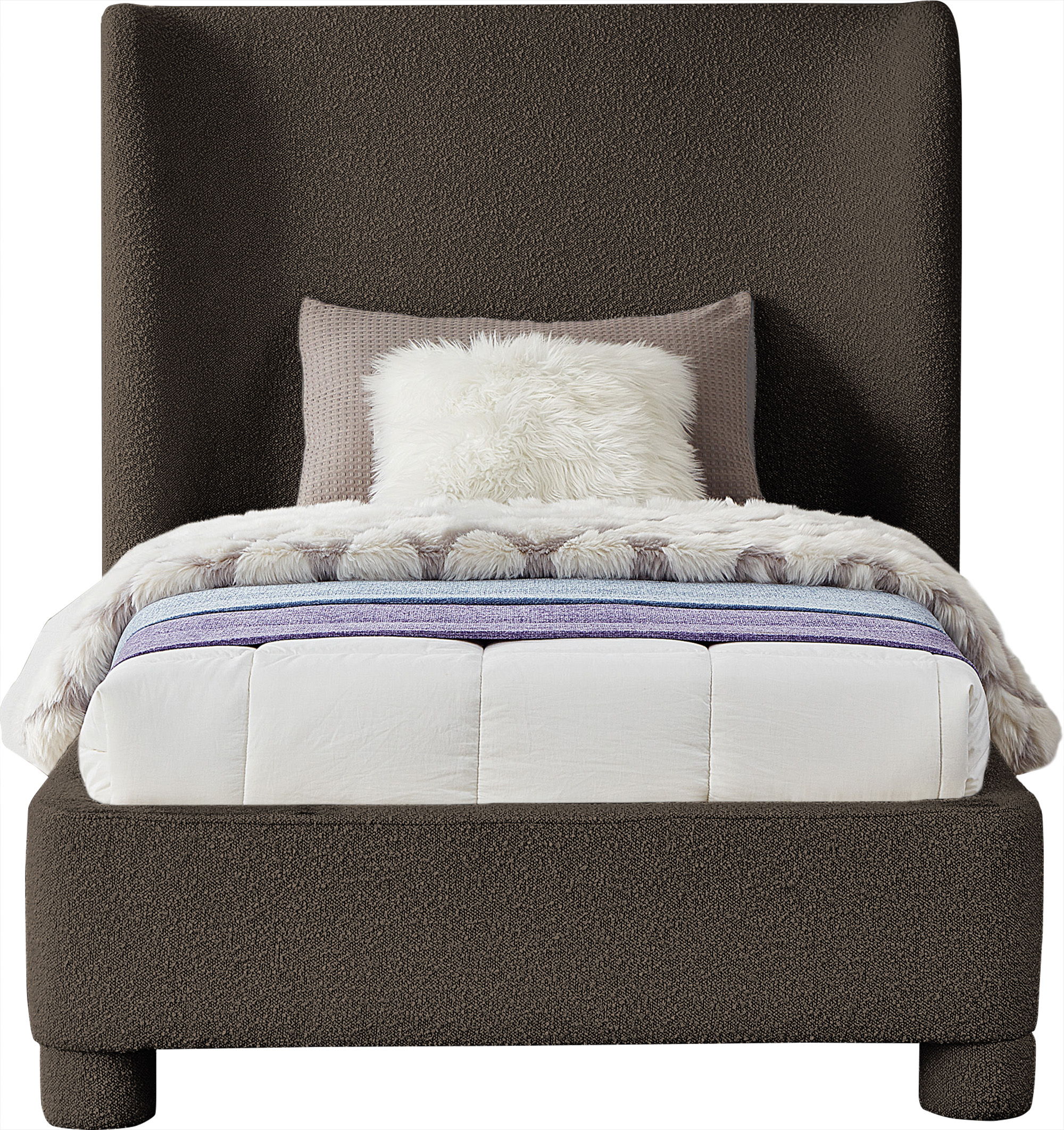 Penny - Boucle Fabric Twin Bed - Brown