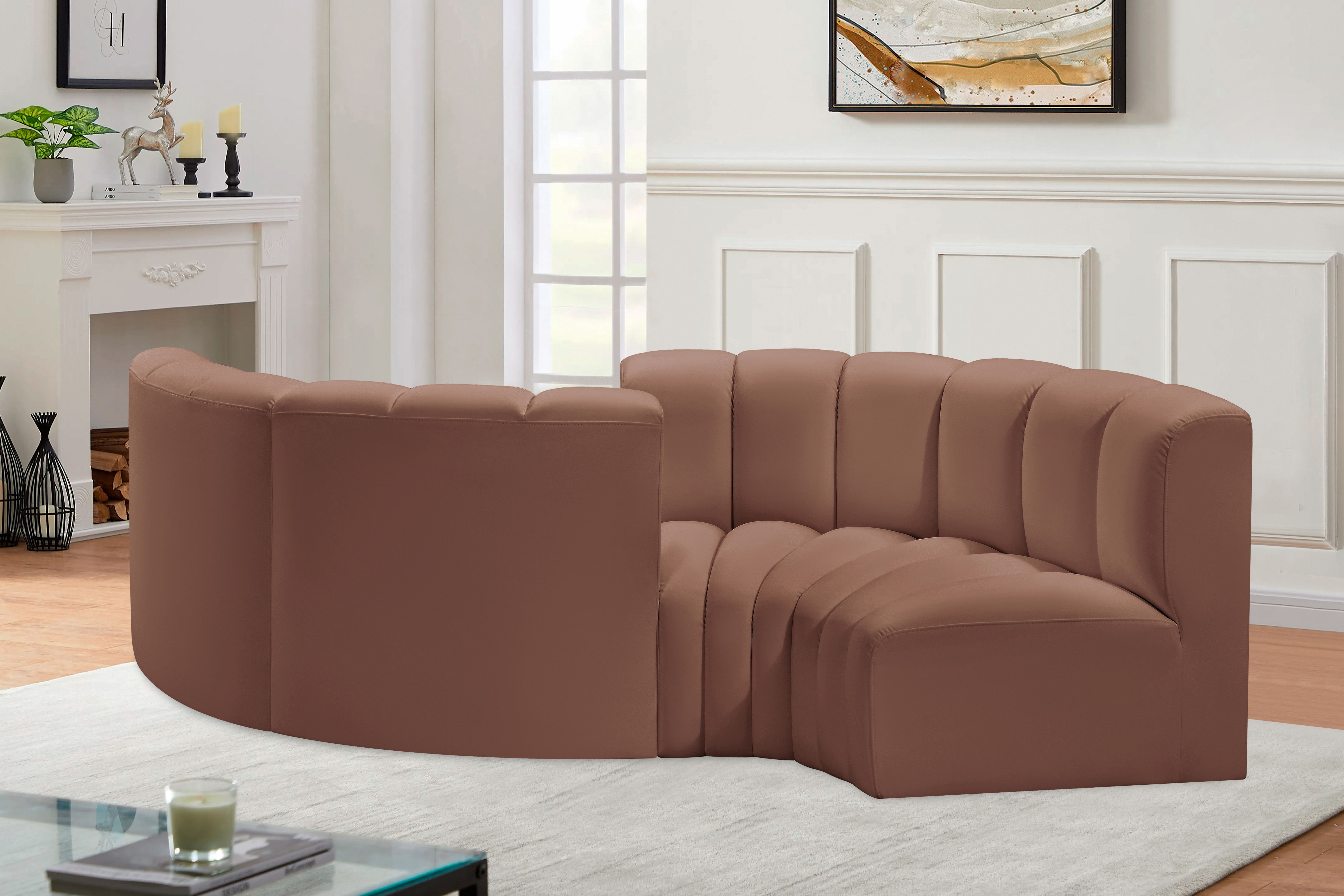 Arc - Faux Leather 4 Piece Curved Modular Sofa - Cognac