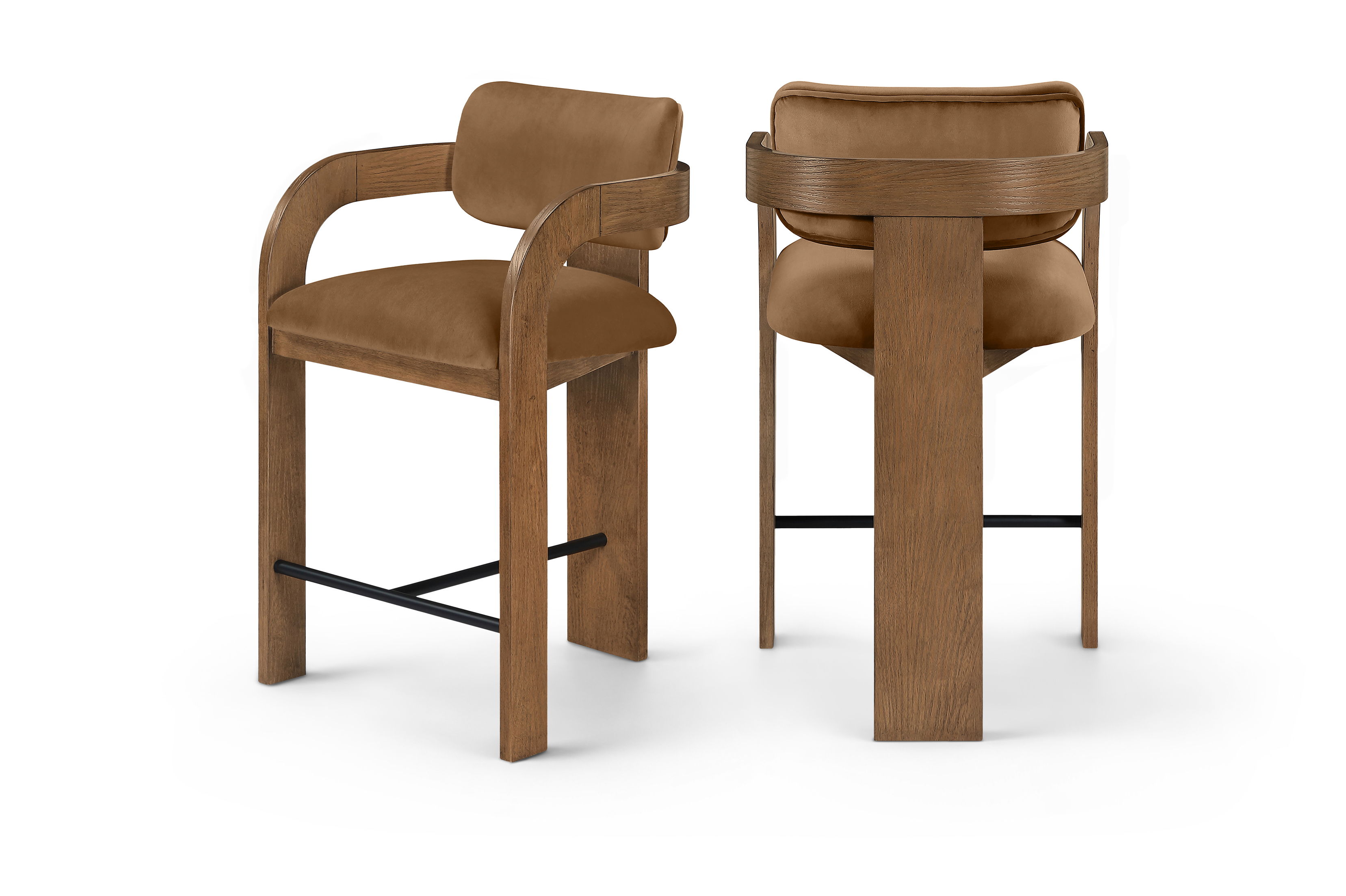 Cedra - Velvet Performance Fabric Upholstered Counter Stool - Saddle / Brown