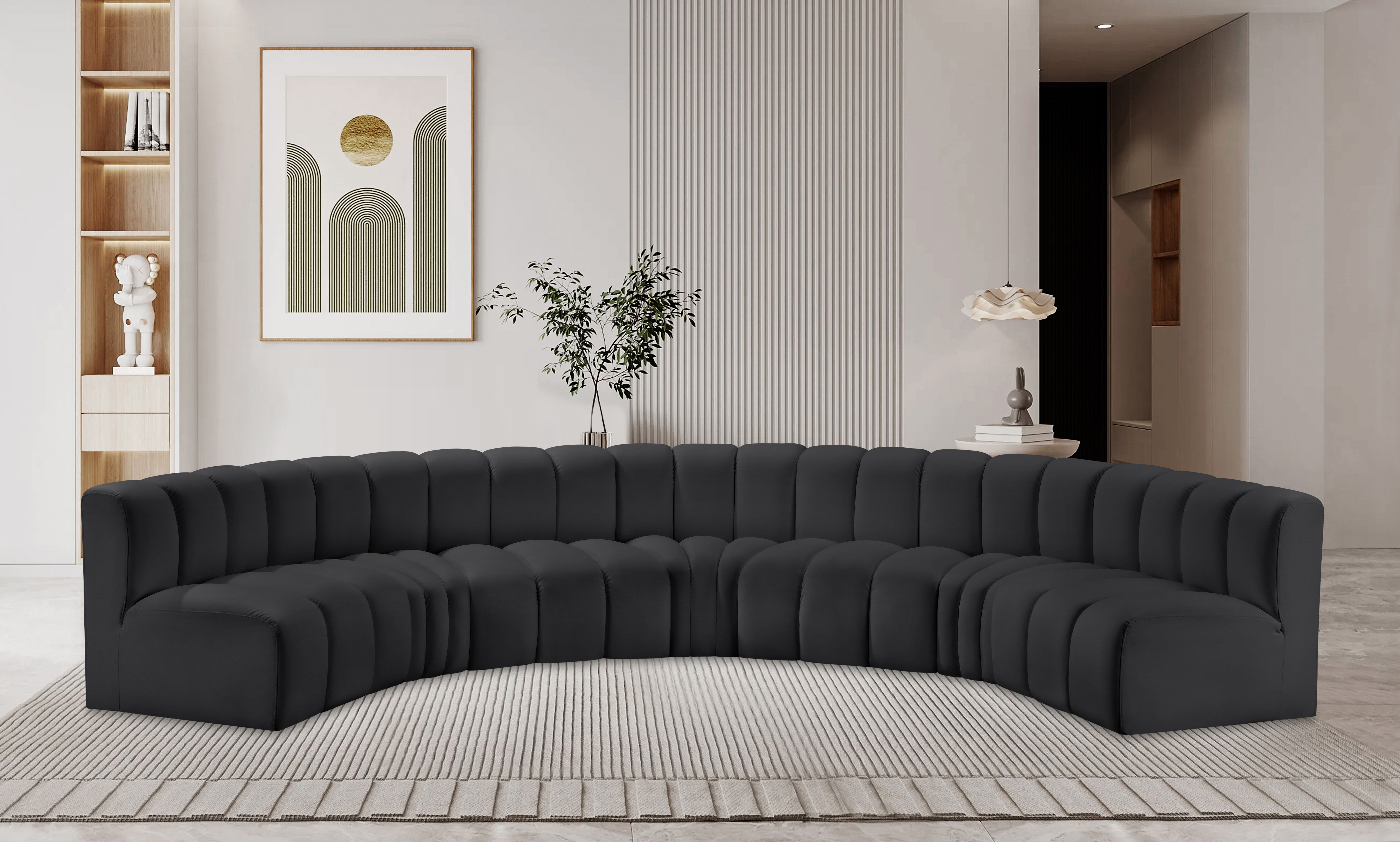 Arc - Faux Leather 7 Piece U-Shaped Modular Sofa - Black