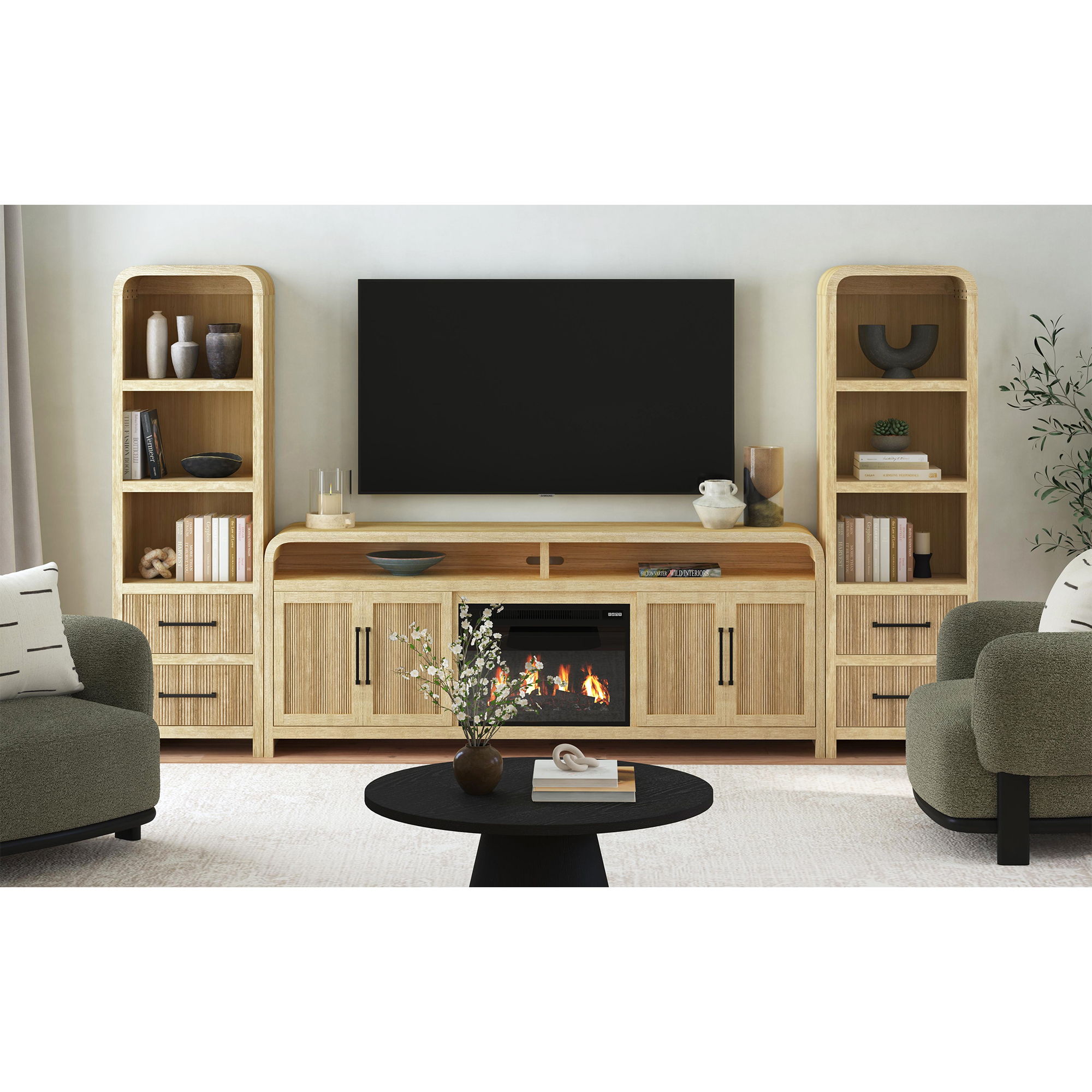 Ridgemont - 82" TV Console With 23" Fireplace Insert - Natural