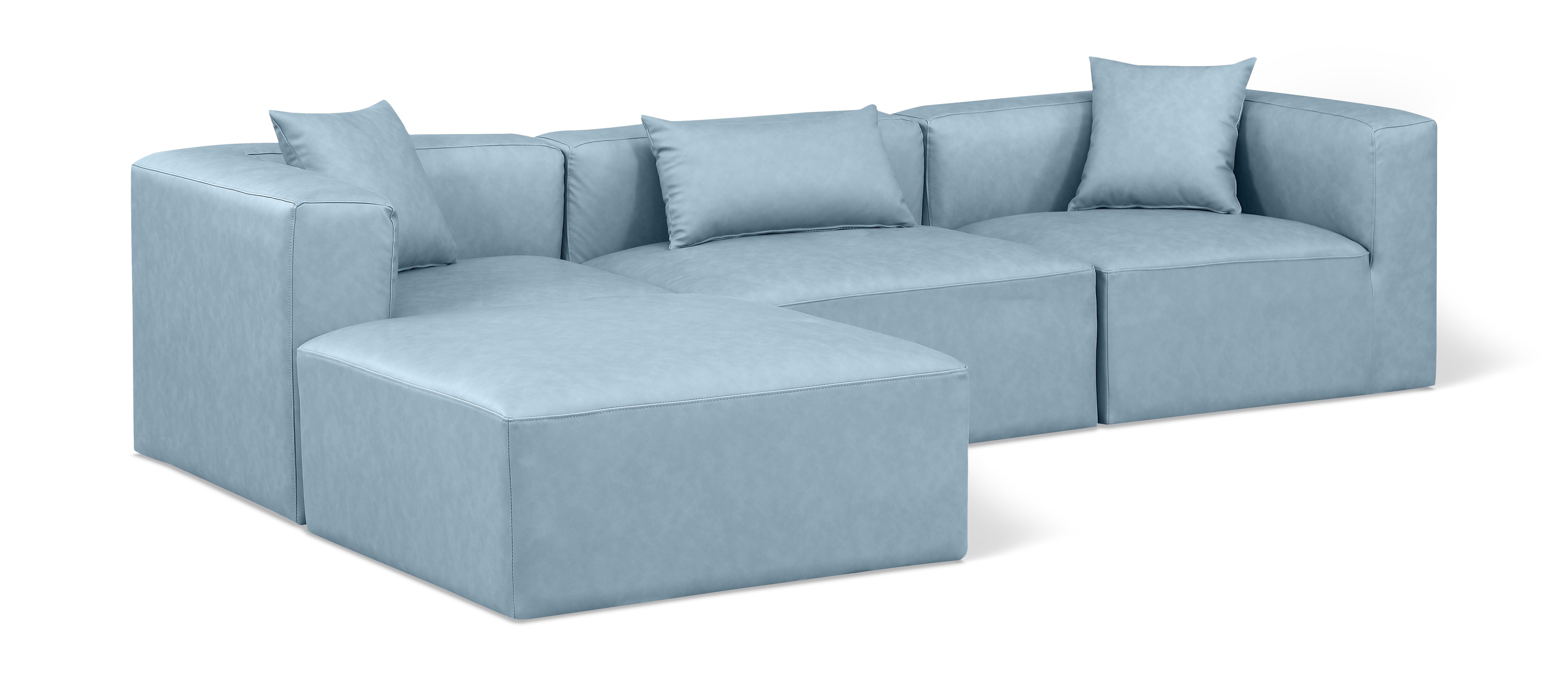 Cube - 4 Piece Modular Sectional With Chaise - Light Blue