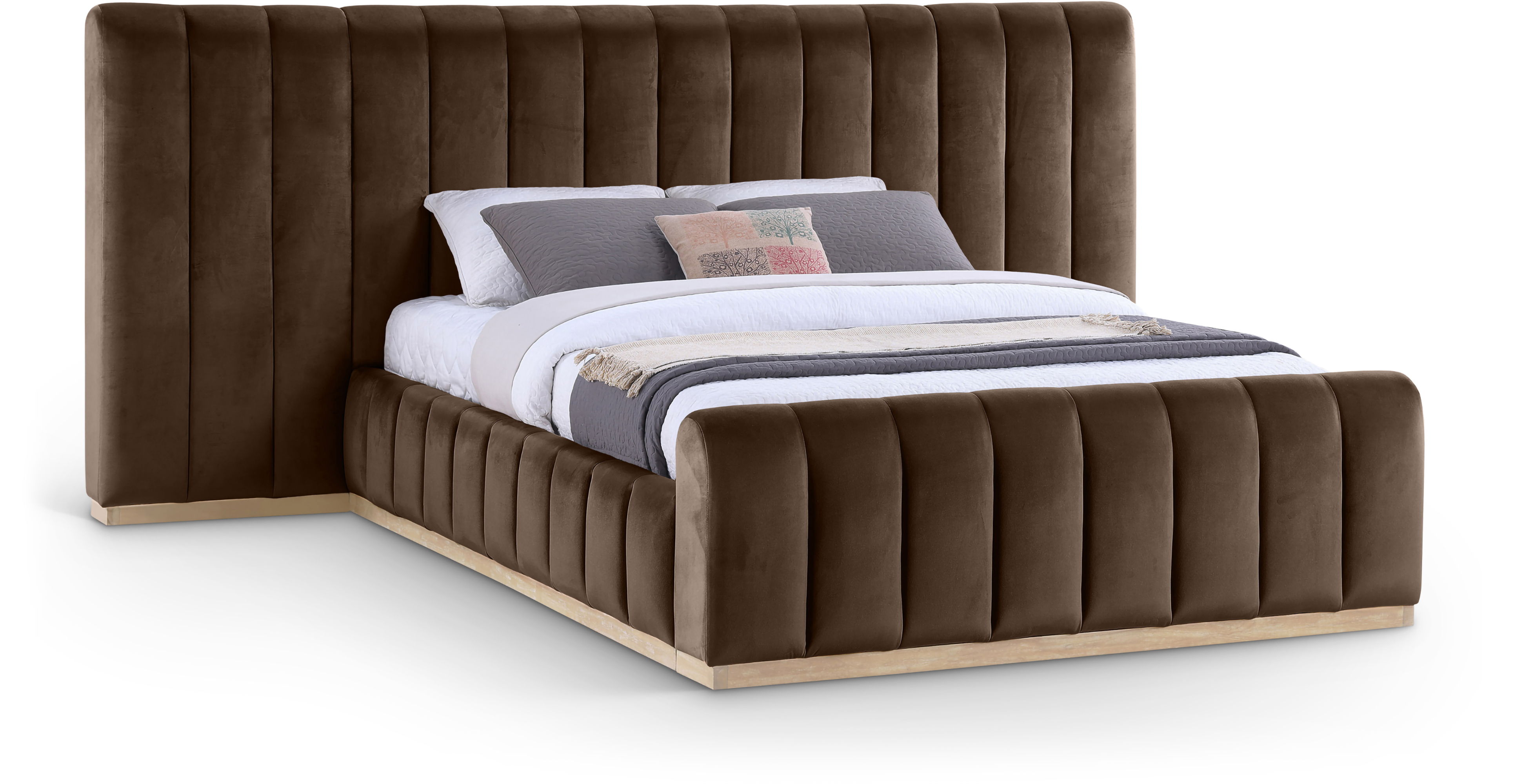 Amara - Velvet Upholstered Queen Bed - Brown