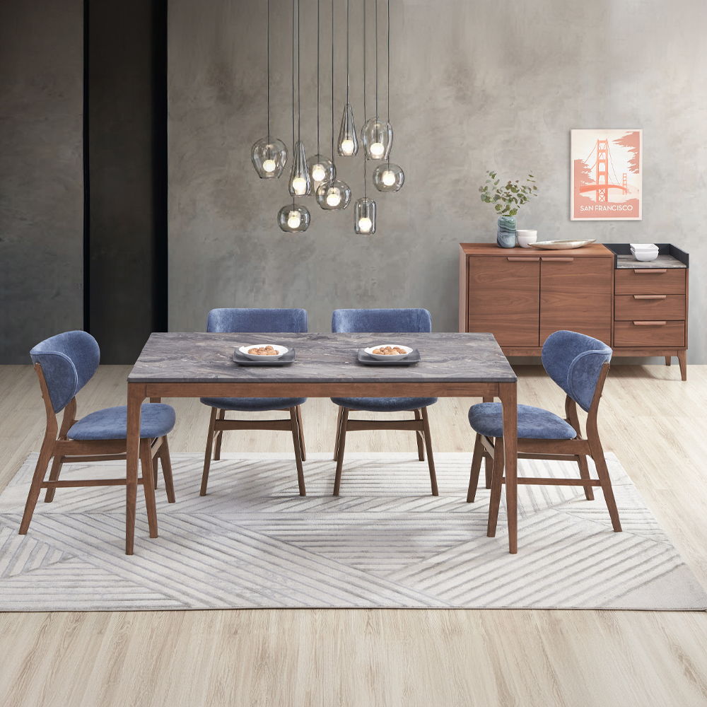 Bevis - Dining Table - Engineered Stone Top & Walnut, dark brown, view 4