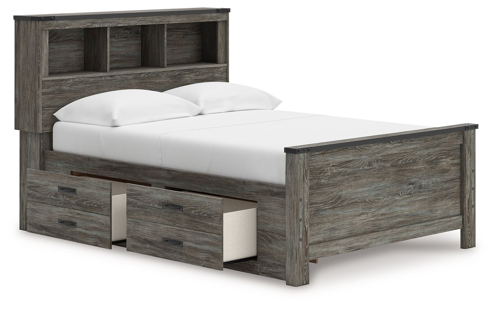 Ashley Furniture Frandern - 6 Pc. - Dresser, Mirror, Full Bookcase Panel Bed With Storage - Gray - Image 7