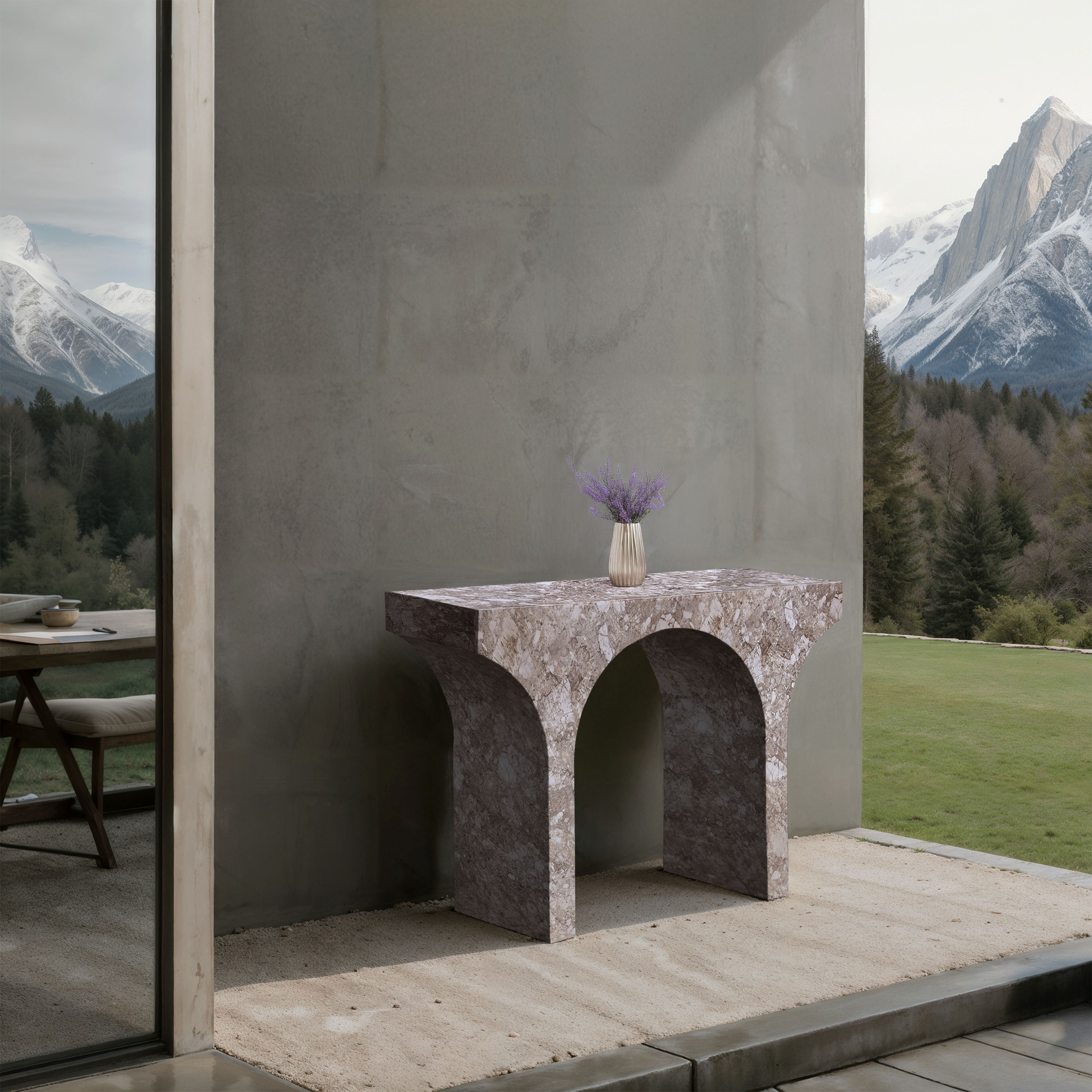 Pomezia - Marble Finish Console Table - Brown