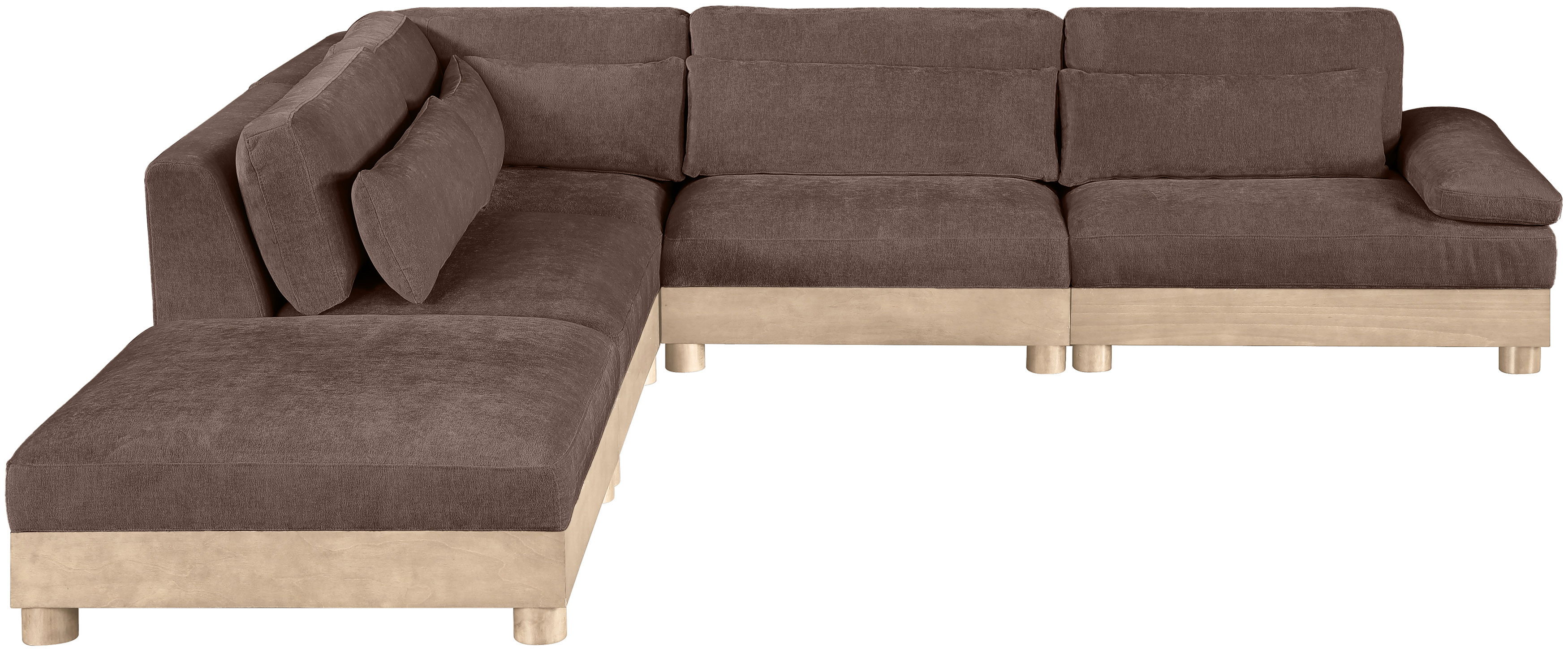 Turin - 127.75" Chenille Fabric Upholstered 5 Piece Modular Sectional - Brown / Natural Oak