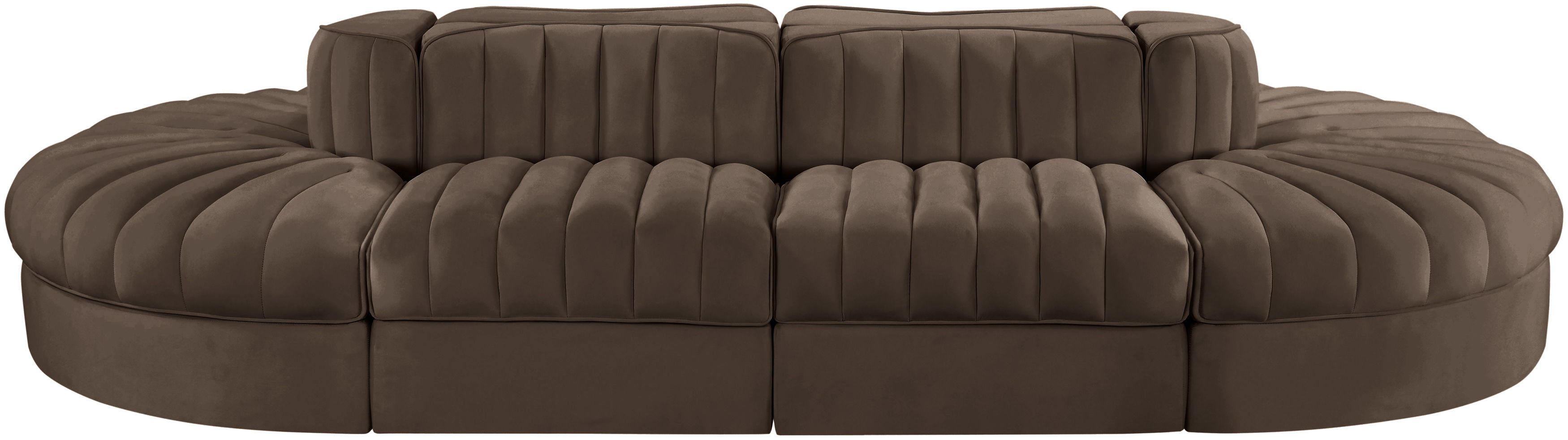 Rummi - Oval Velvet Performance Fabric Upholstered 8 Piece Modular Sectional - Brown
