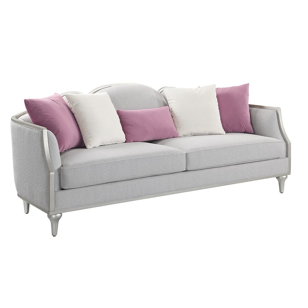 Kasa - Sofa With 5 Pillows - Beige Linen & Champagne, beige, view 7