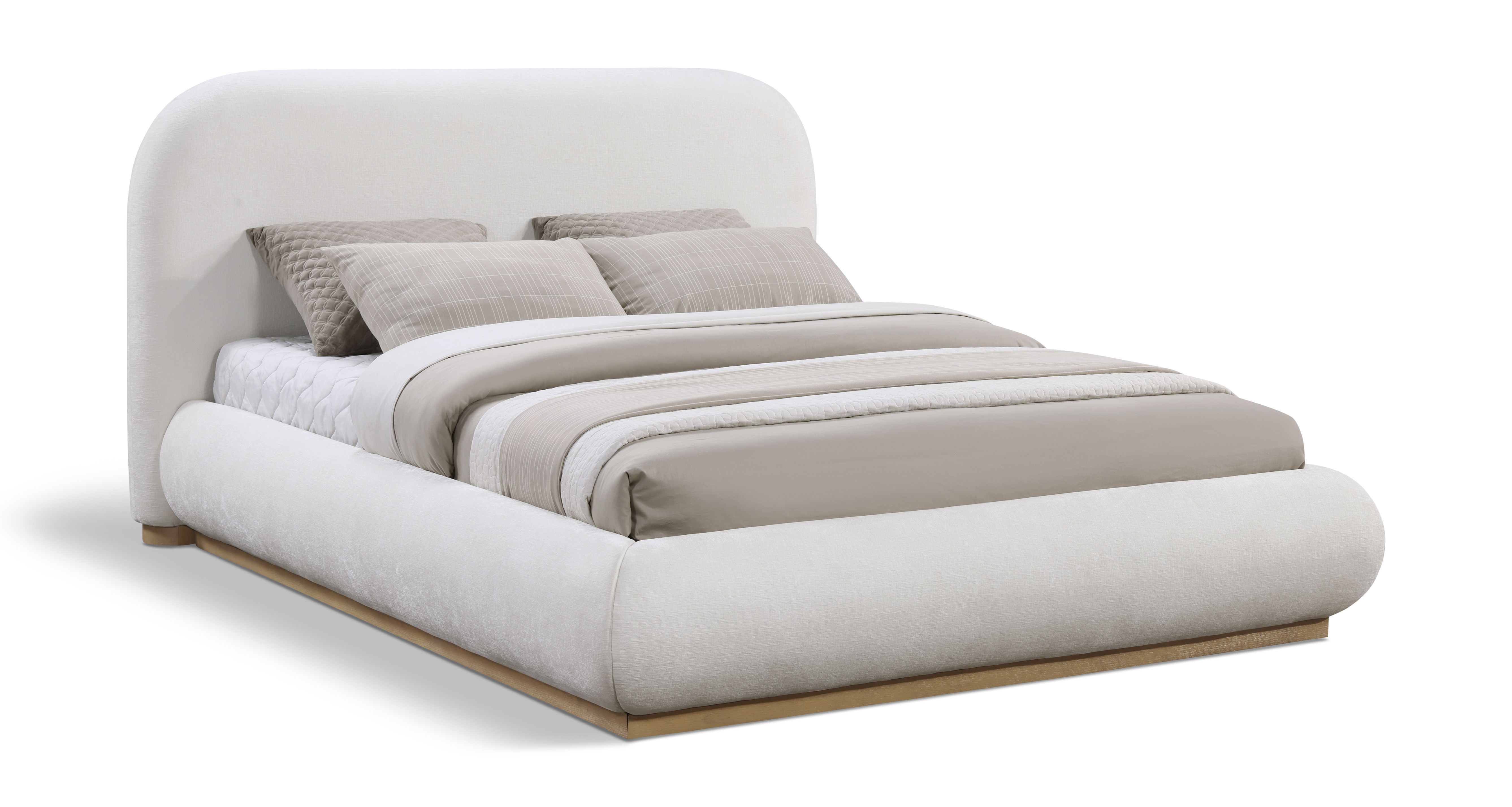 Vaughn - Chenille Queen Bed With Natural Base - Cream