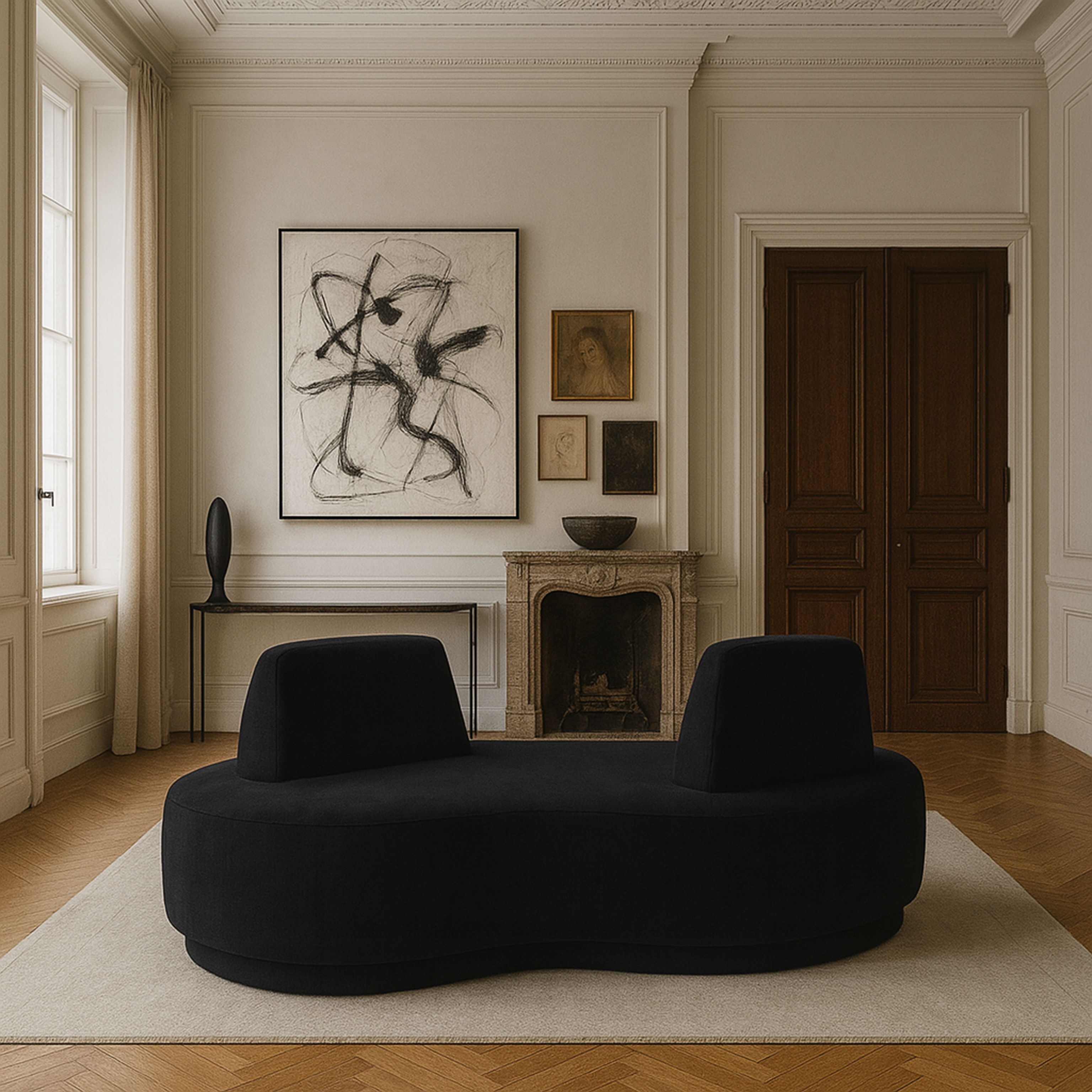 Argyle - Chenille Fabric Chaise / Loveseat - Black