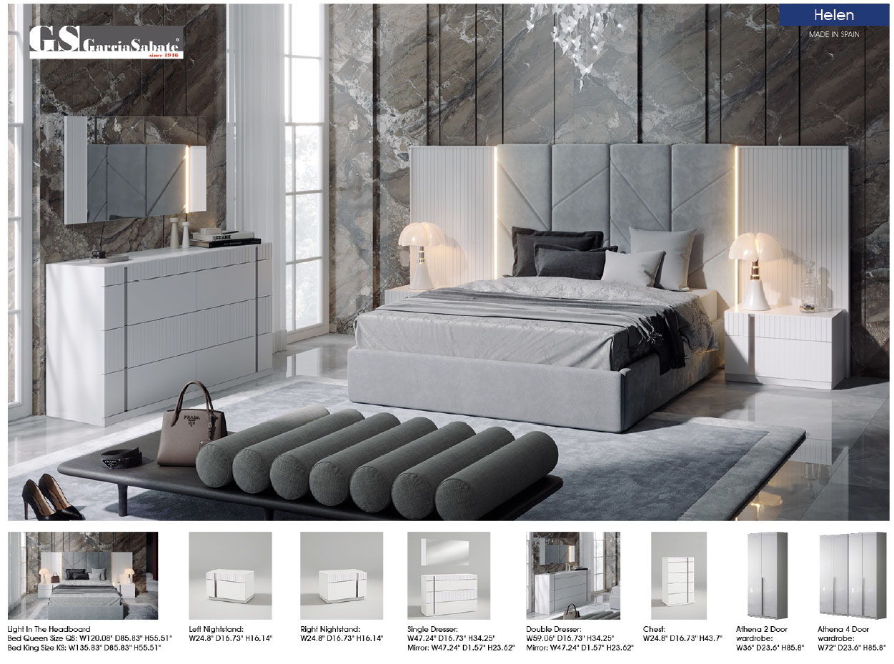 Helen - Queen Size Bed - White / Gray