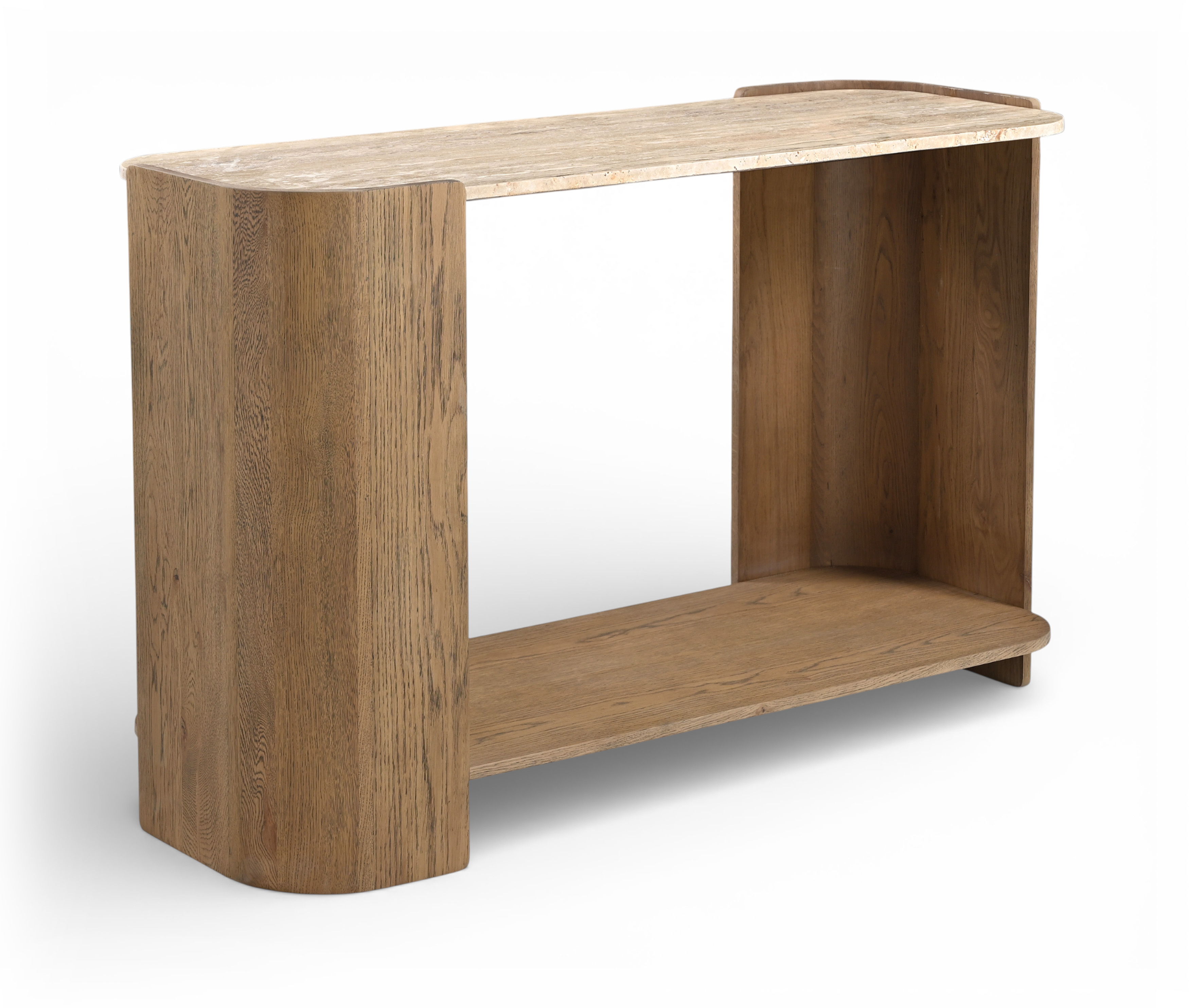 Calabria - Marble And Oak Wood Console Table - Beige / Brown