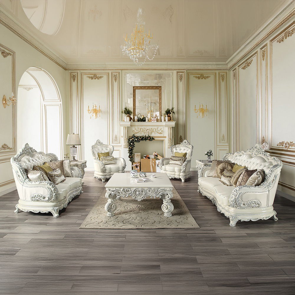 Adara - Sofa With 7 Pillows - Pearl White Synthetic Leather & Antique White, white, view 3
