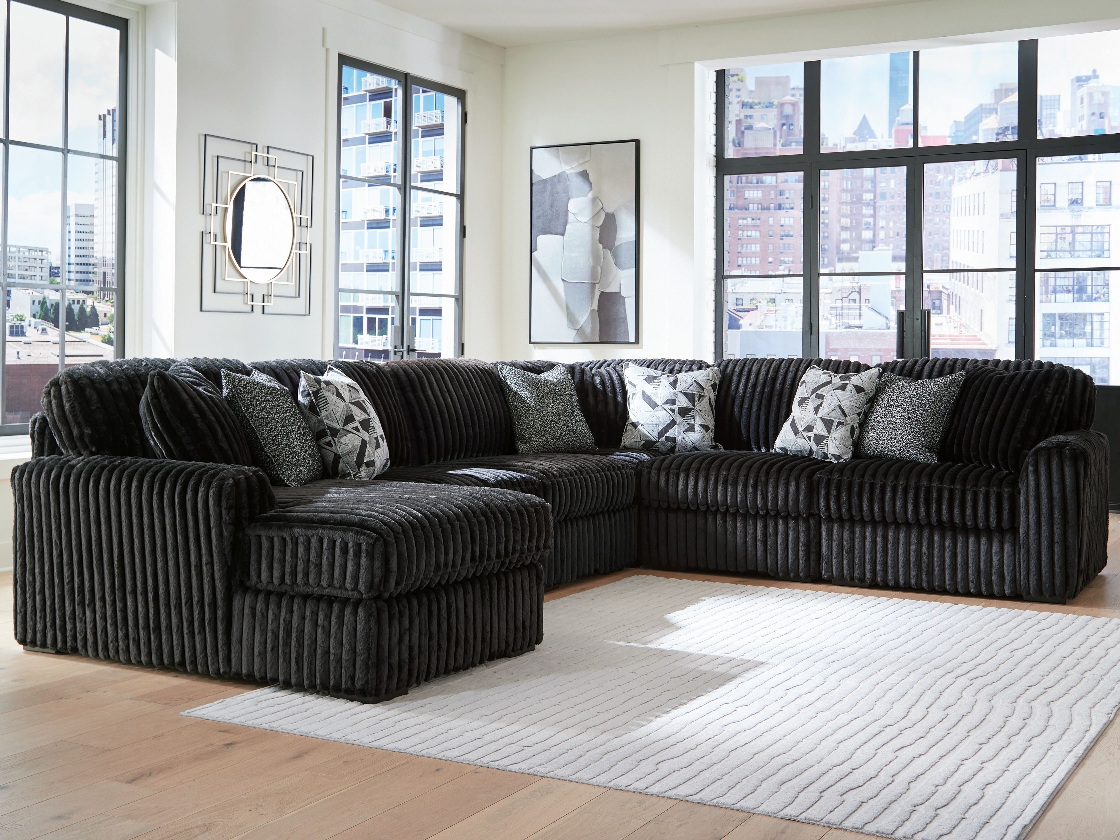 Ashley Furniture Midnight-Madness - 6-Piece Sectional With LAF Corner Chaise - Onyx - Image 3