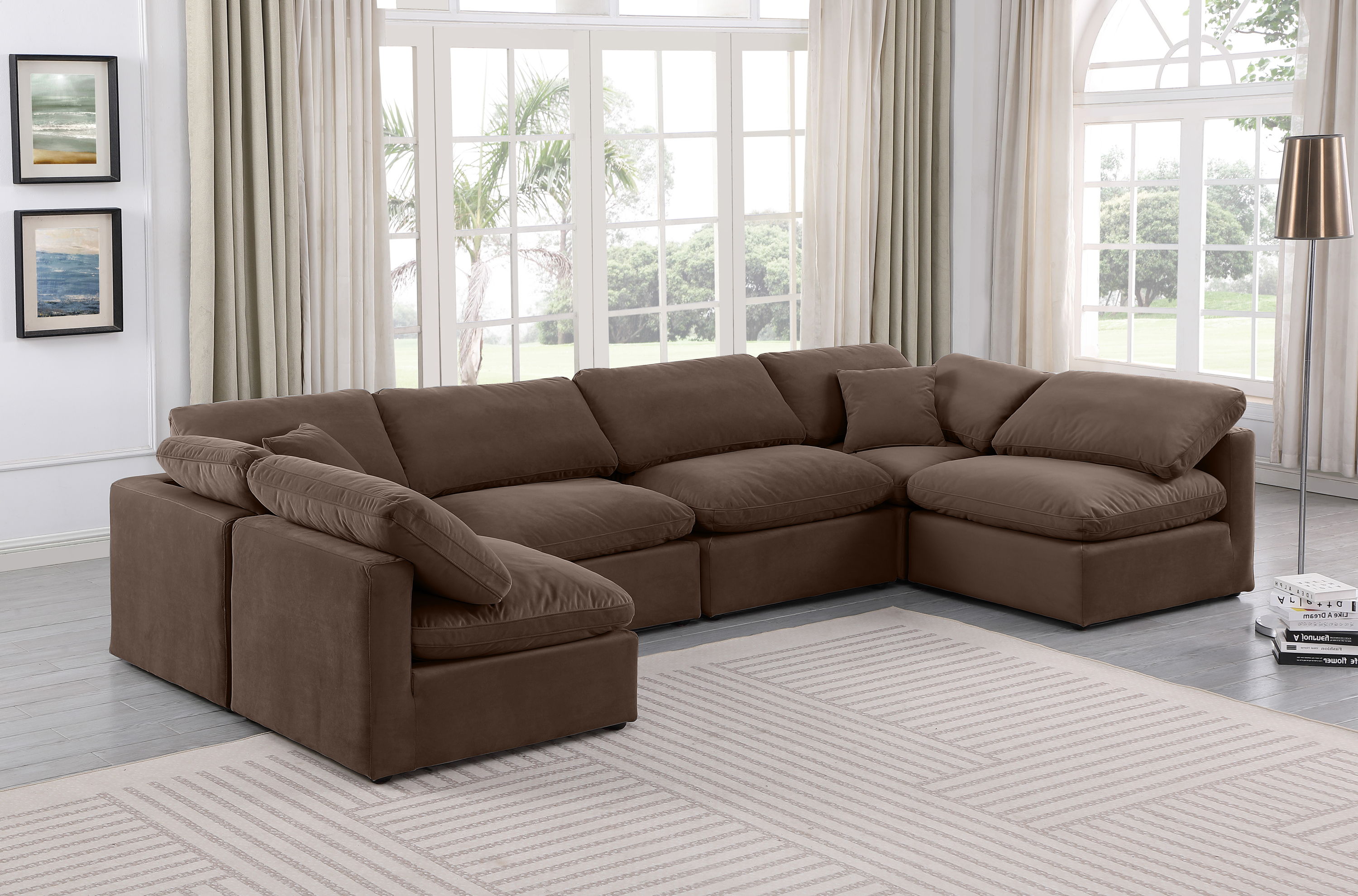 Indulge - Velvet 6 Piece Modular U-Shaped Sectional - Brown