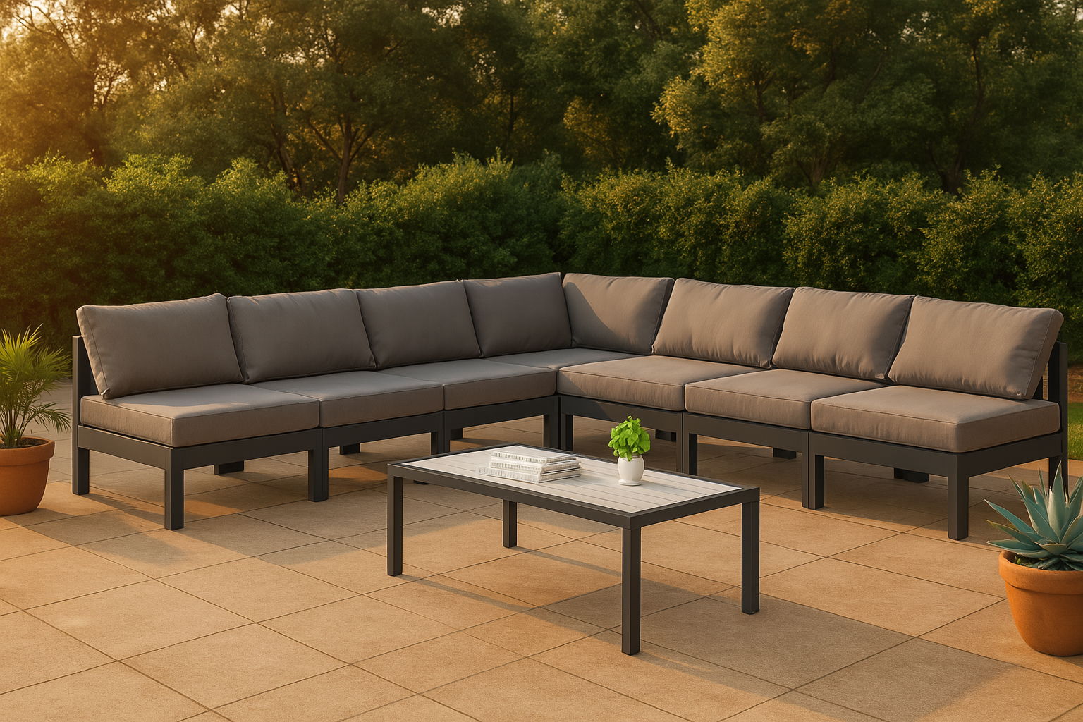 Nizuc - Outdoor Patio 7 Piece Modular Croner Armless Sectional With Gray Frame - Gray