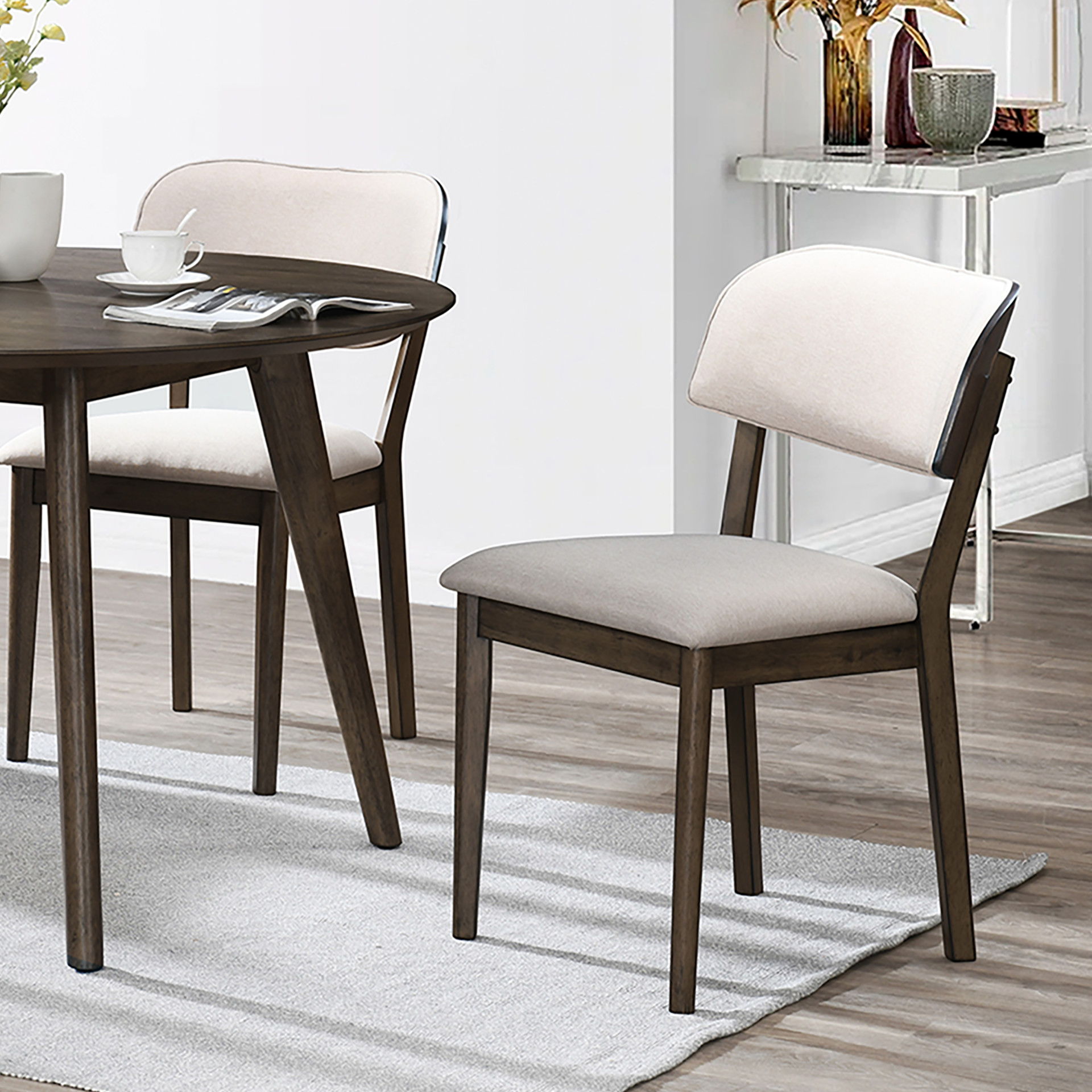 Rex - Open Back Dining Chair (Set of 2) - Brown And Beige, dark brown