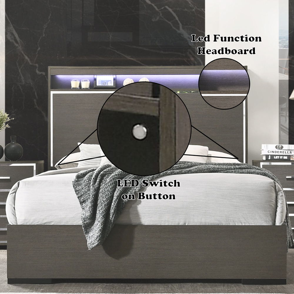 Escher - Eastern King Bed - Gray Oak, dark gray