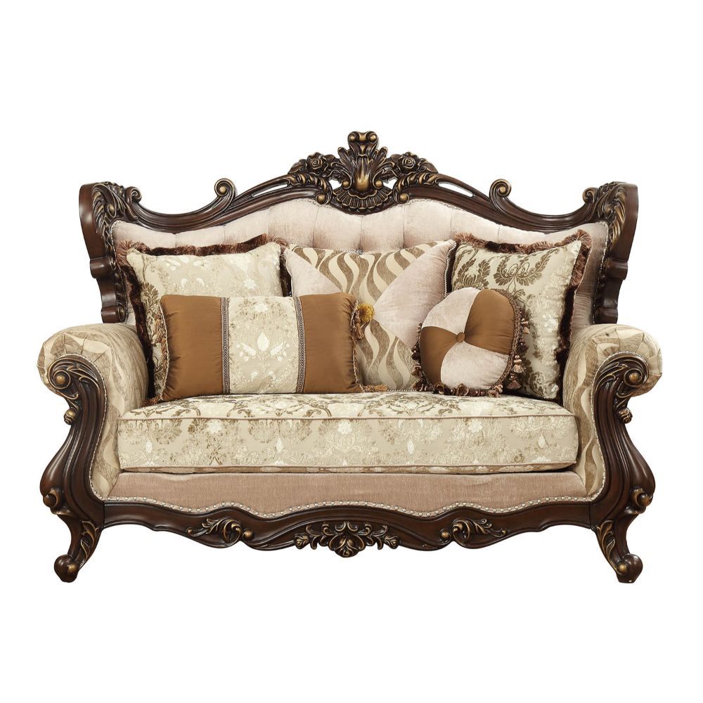 Shalisa - Loveseat With 5 Pillows (Same Lv01586) - Fabric & Walnut, dark brown, view 2