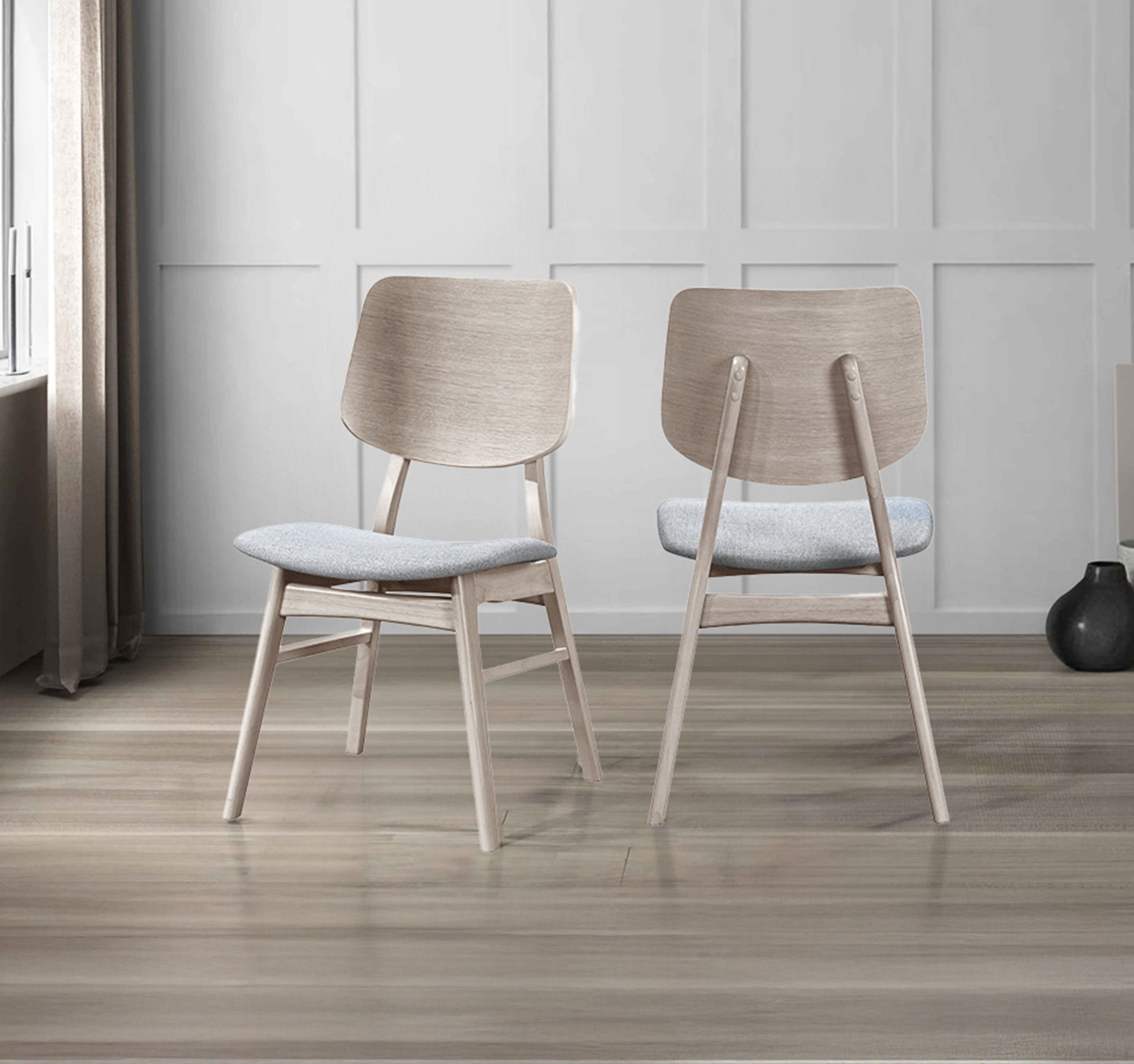 Oscar - Wood Back Chair (Set of 2) - White Ash, beige