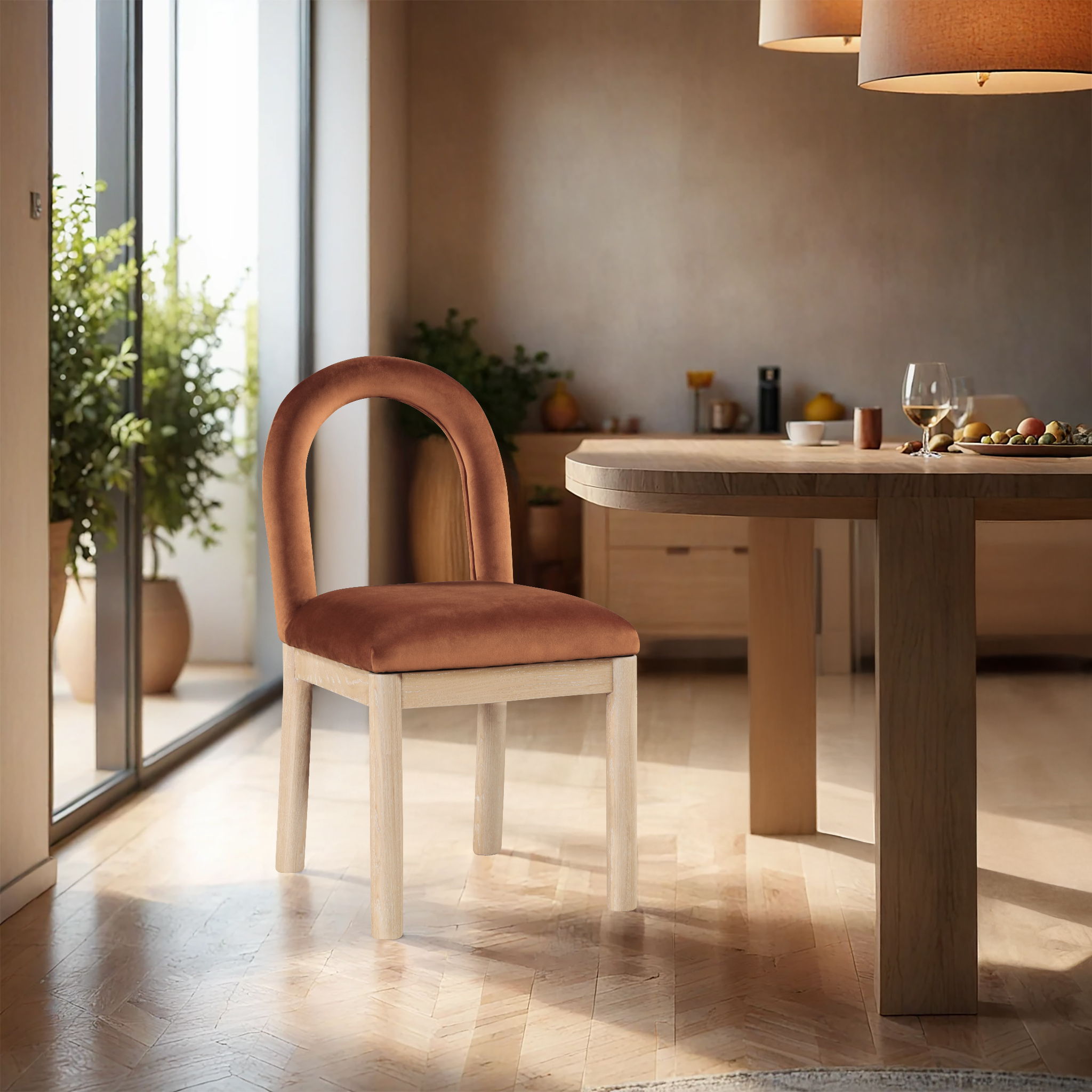 Conrad - Velvet Dining Chair With Natural Legs - Cognac