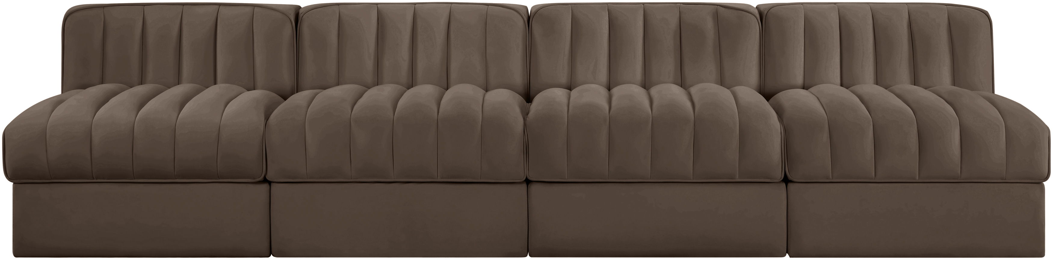 Rummi - Armless Velvet Performance Fabric Upholstered 4 Piece Modular Sofa - Brown
