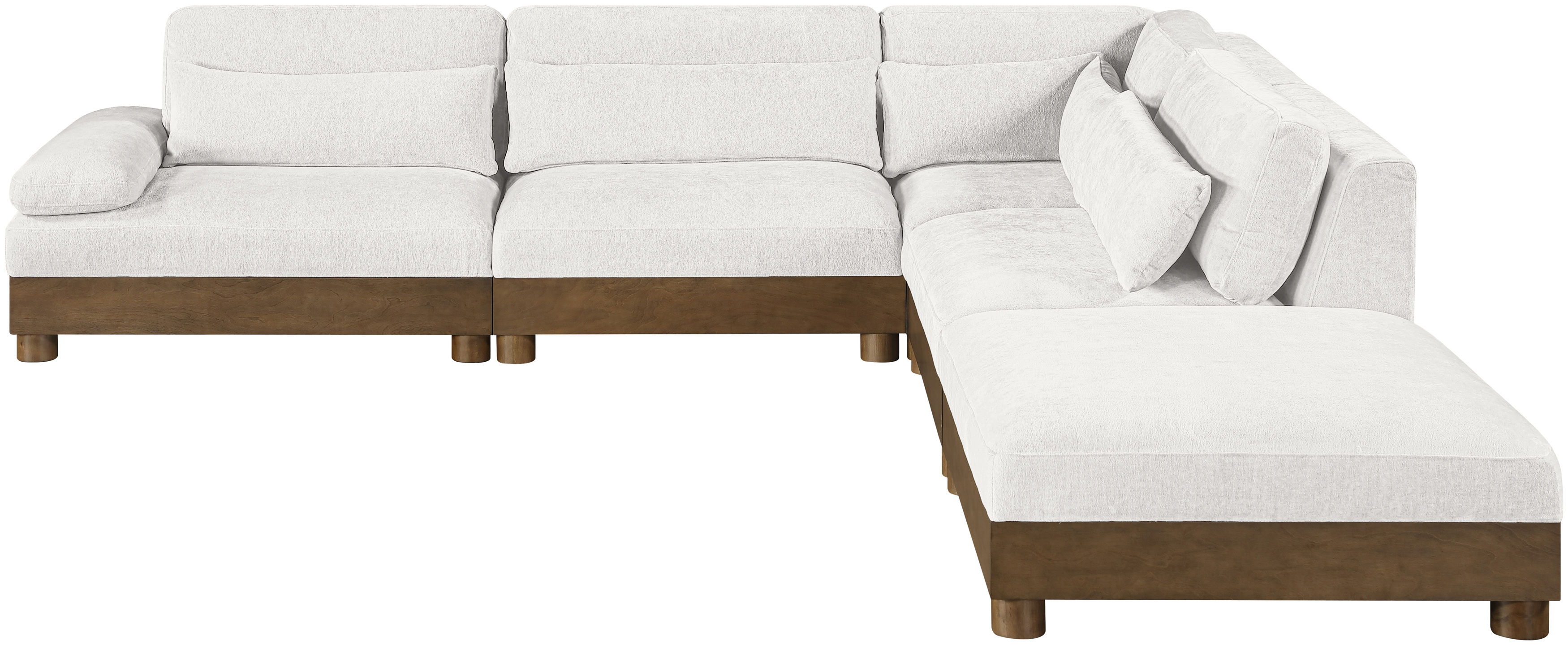 Turin - 120" Chenille Fabric Upholstered 5 Piece Modular Sectional - Cream / Brown Walnut