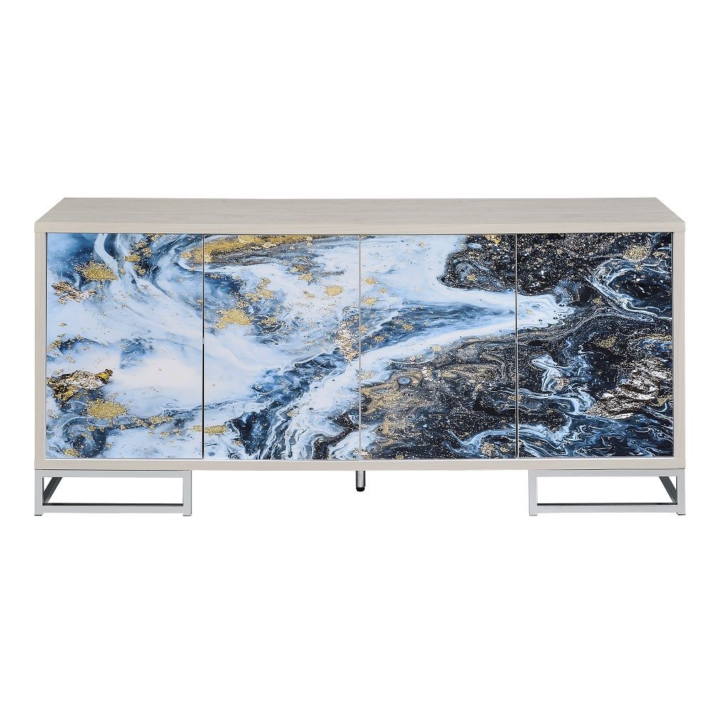 Liam - Console Cabinet - Blue Marble Print & Chrome, white, view 2