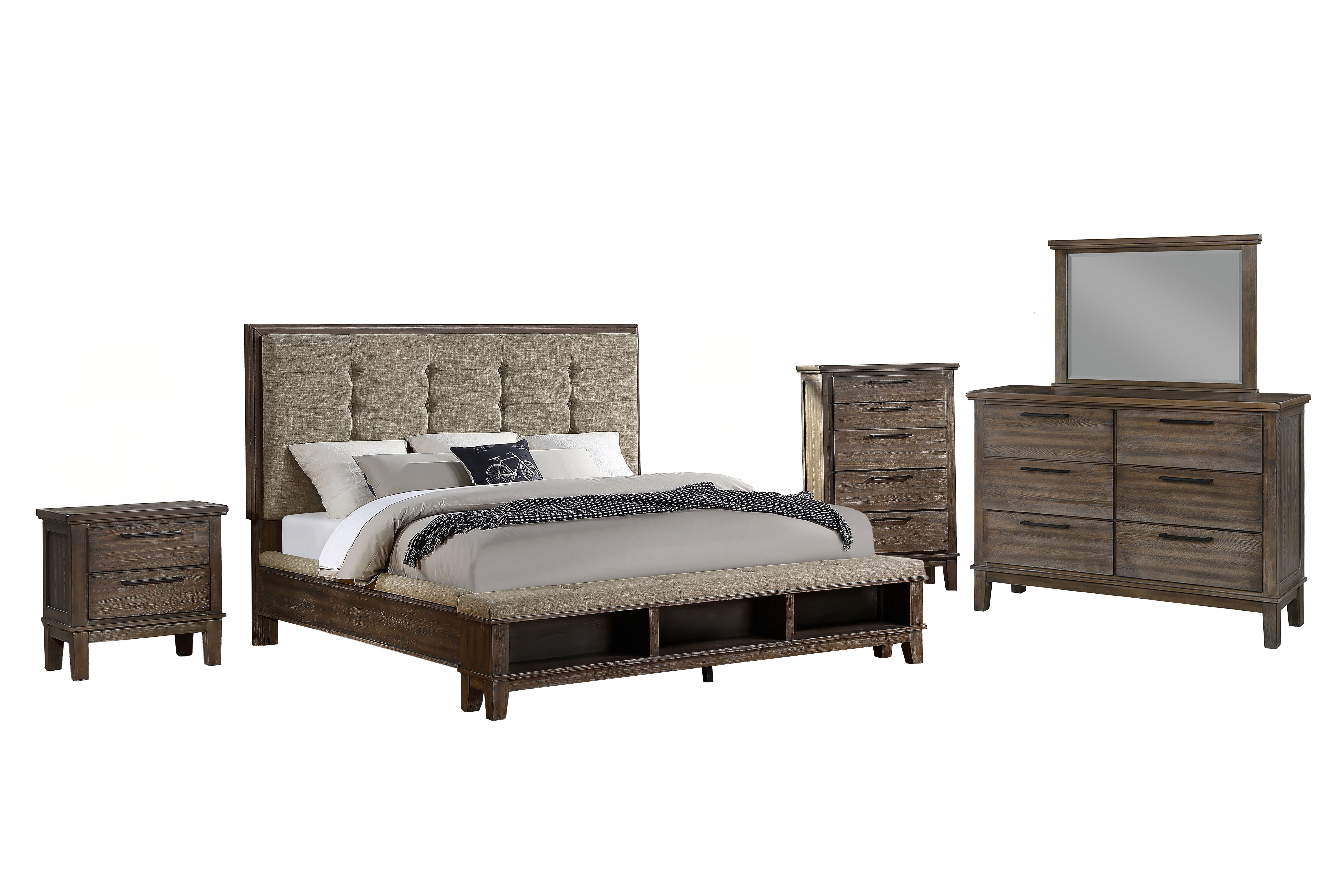 Cagney - 6/6 Eastern King 5 Piece Bedroom Set (Bed & Dresser & Mirror & Chest & Nightstand) - Vintage