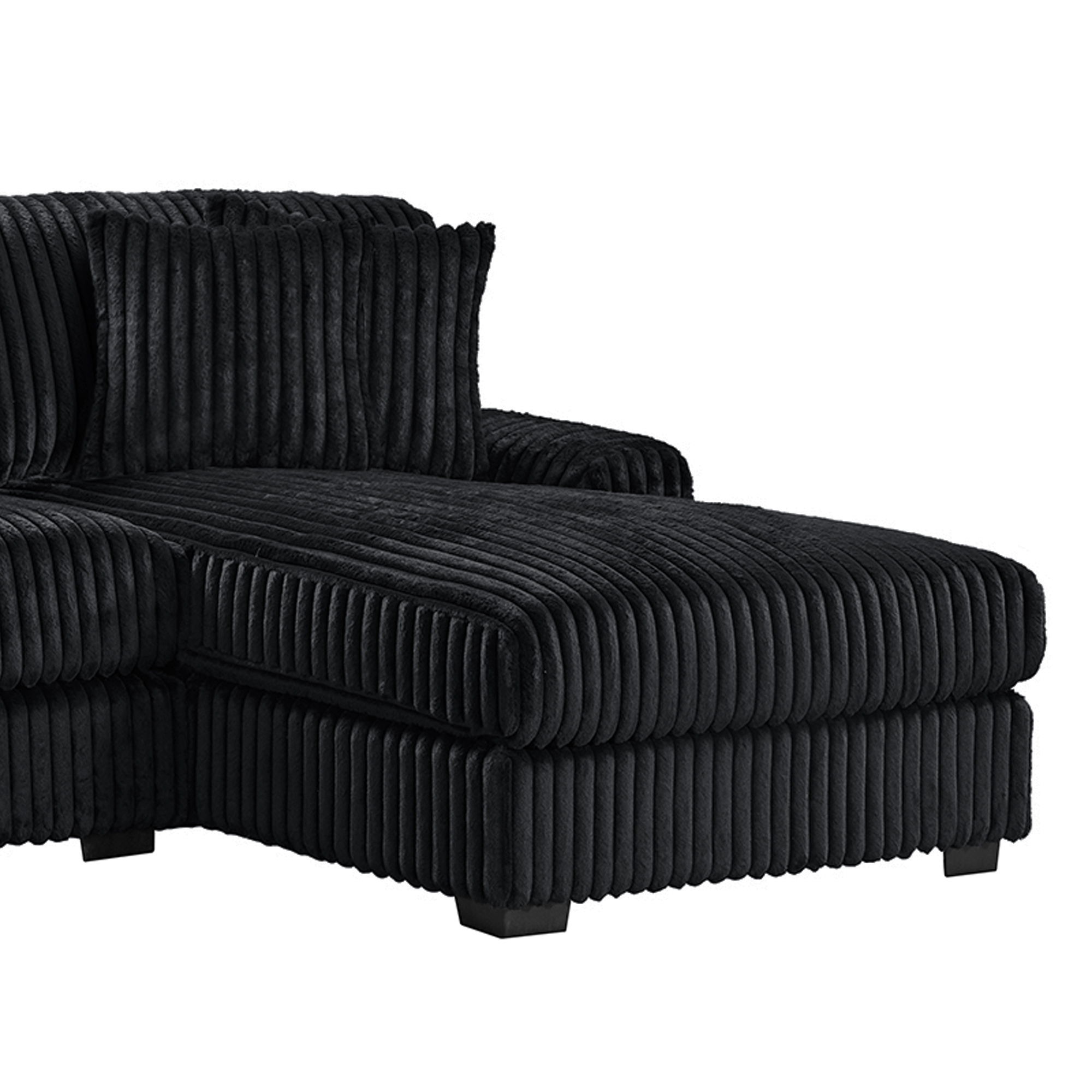 Nightfall - 3 Piece Sectional Set With RHF Chaise 2 Self Pillows - Grand Cord Black