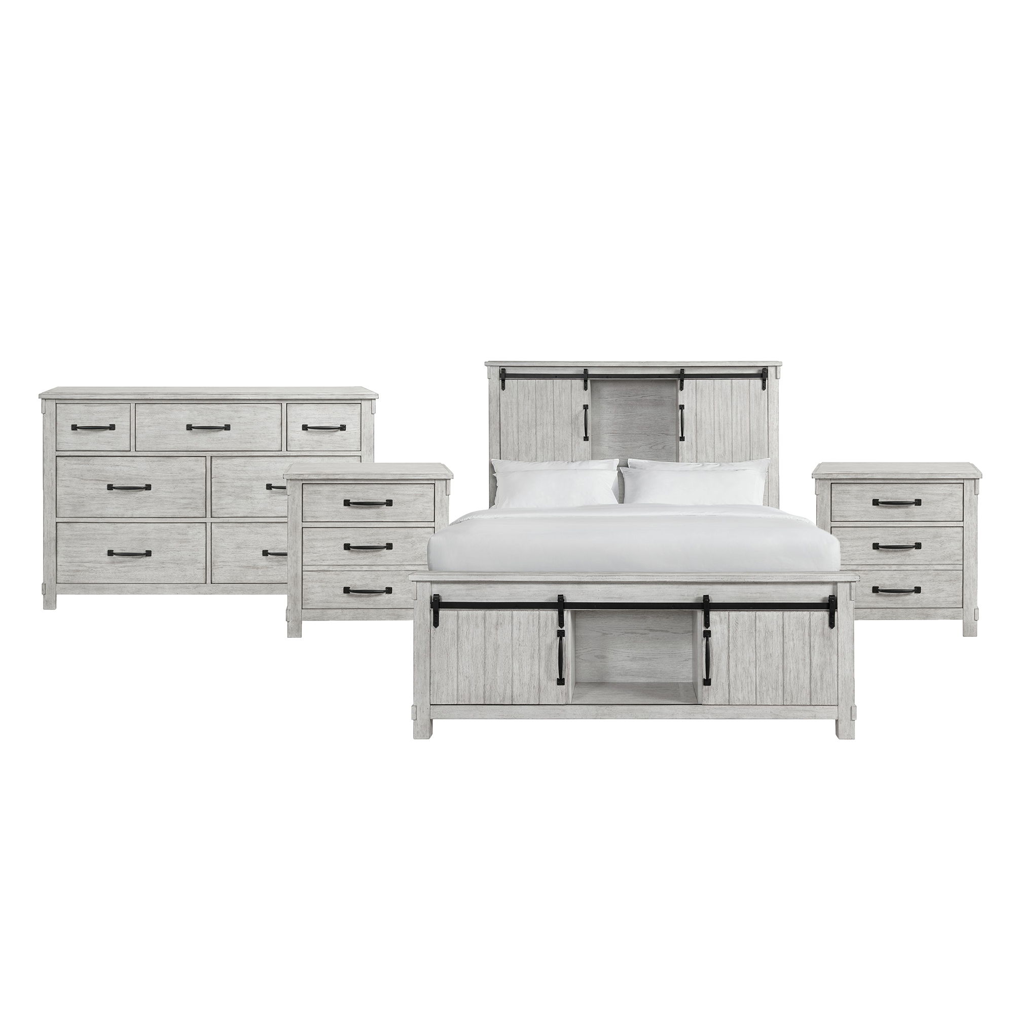 Scott - Queen Platform Storage 4 Piece Bedroom Set With 2 Nightstands & Dresser - White