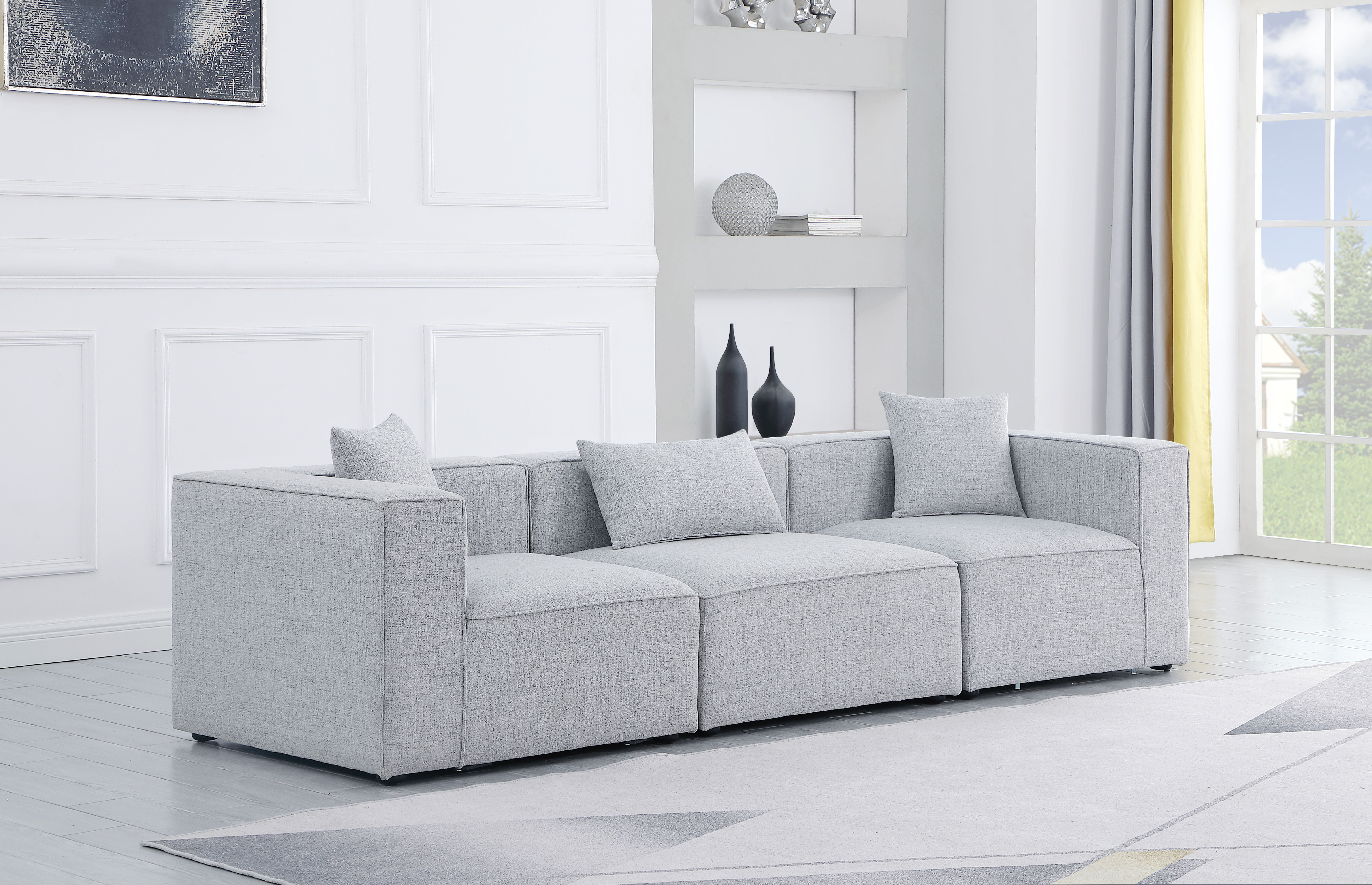 Cube - Linen Modular 3 Piece Sofa - Gray