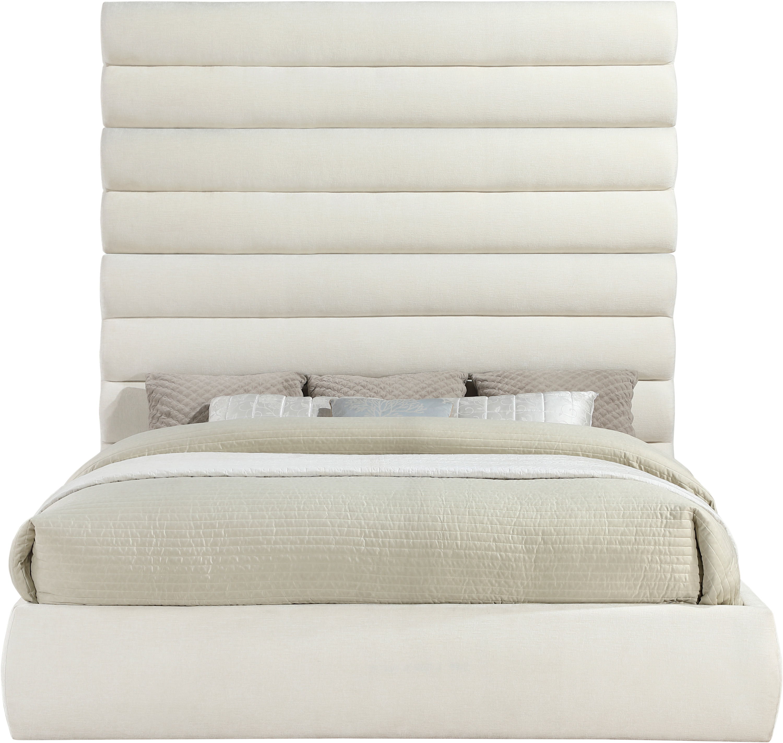 Adam - Chenille Fabric King Bed With 89" Headboard - Cream