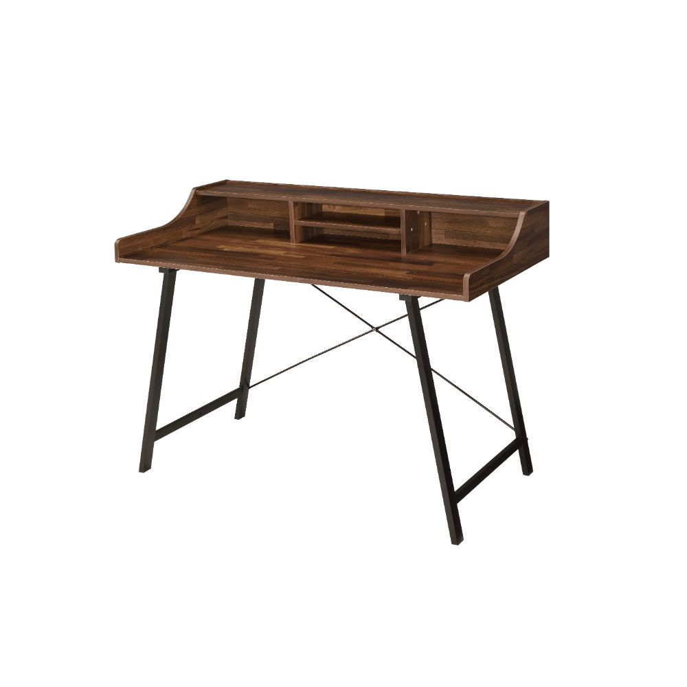 Sange - Writing Desk With USB - Walnut & Black, dark brown