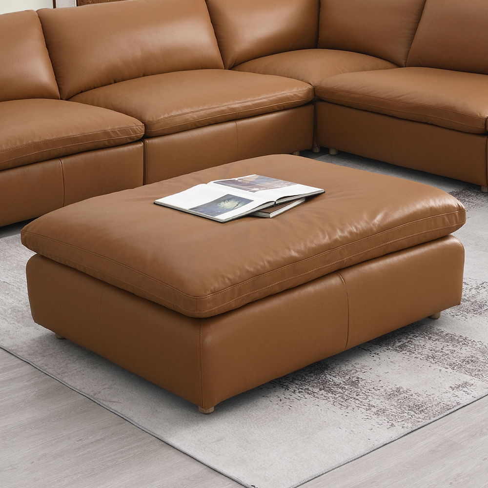 Brighton - Ottoman - Brown Top Grain Leather, light brown, view 6