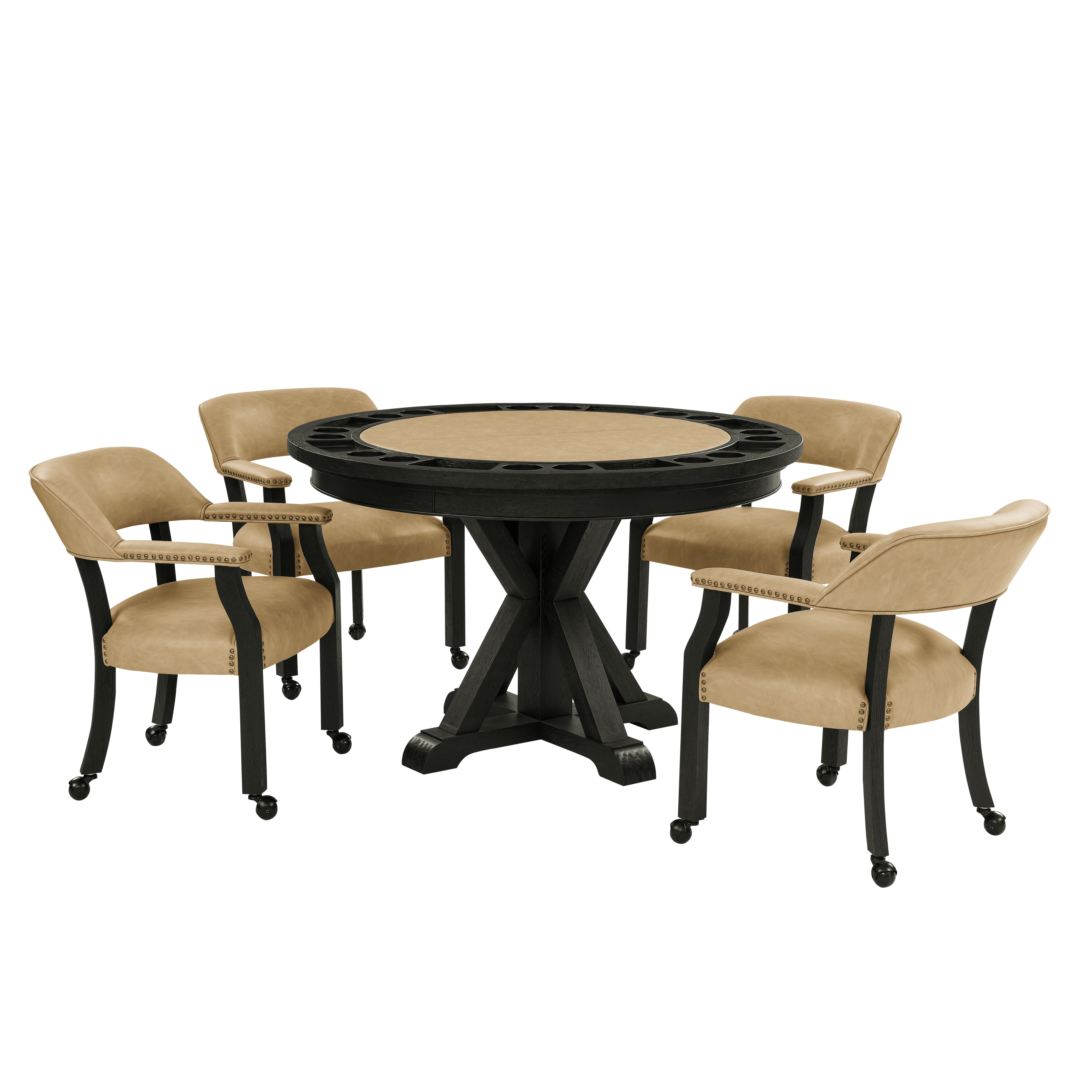 Rylie - 6 Piece Dining Set (Dining Table With Game Top & 4 Captains Chairs) - Black / Sand