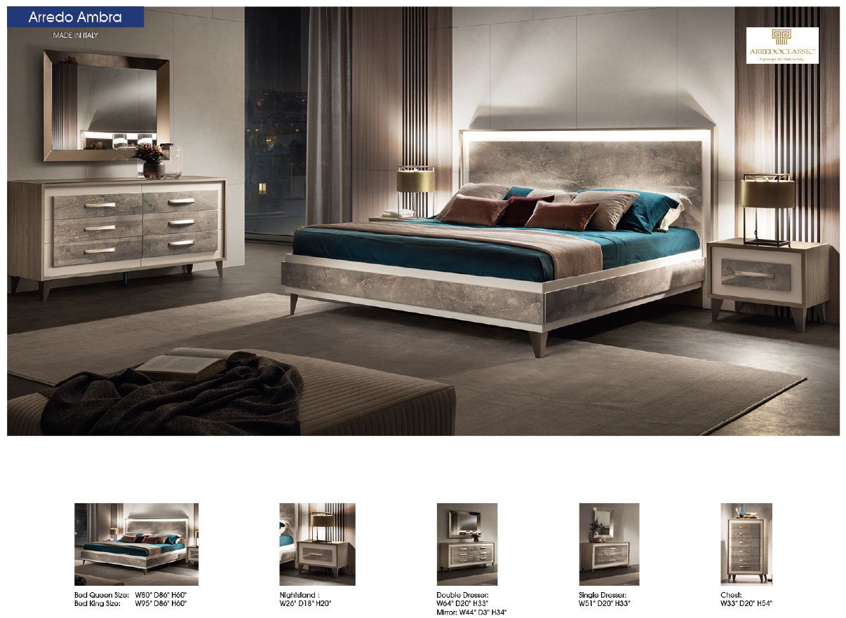 ArredoAmbra - King Size Bed With Wooden Headboard - Light Brown