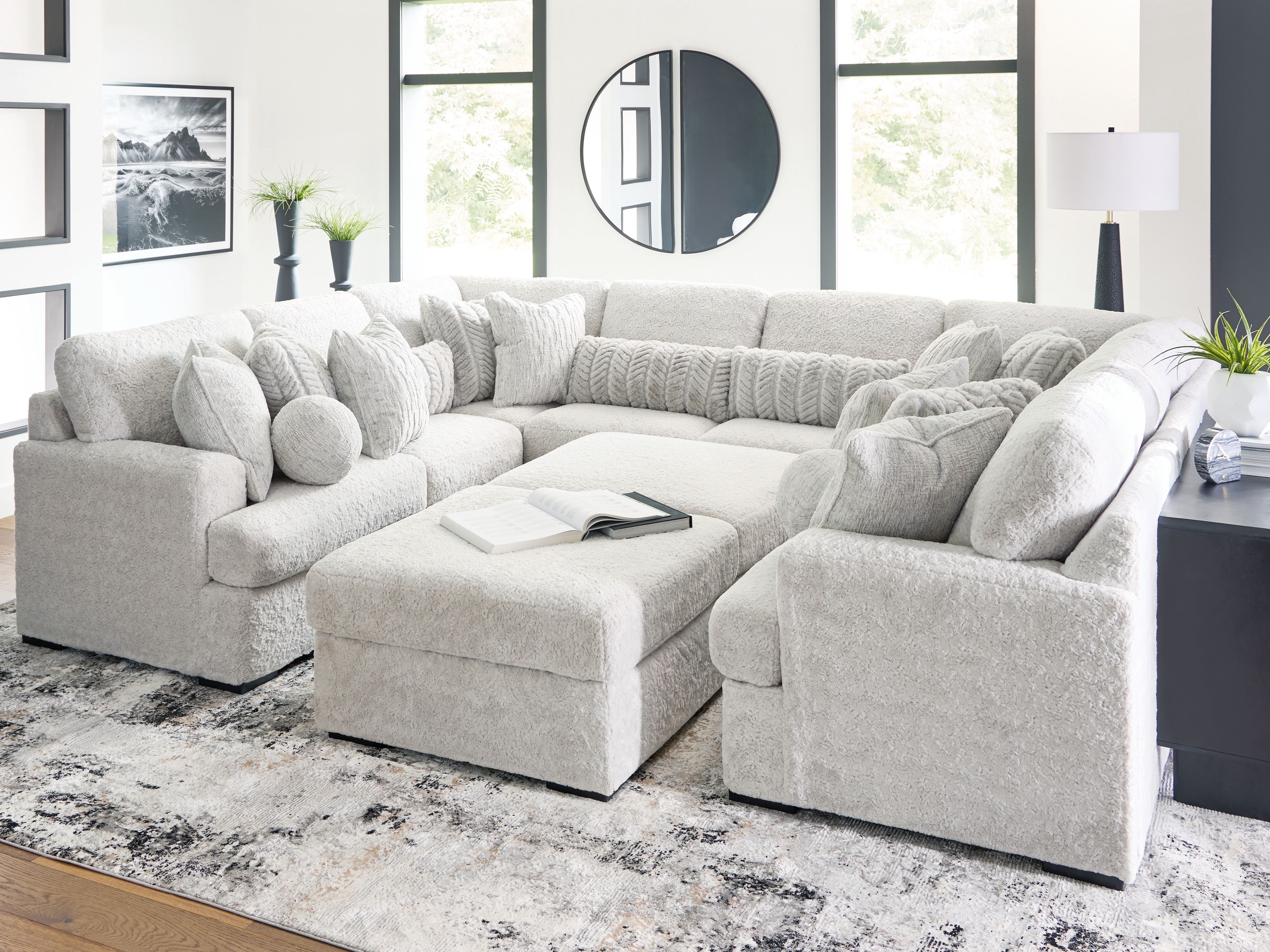 Cuddle Plush - 10-Piece Sectional With 2 Oversized Ottomans - Arctic
