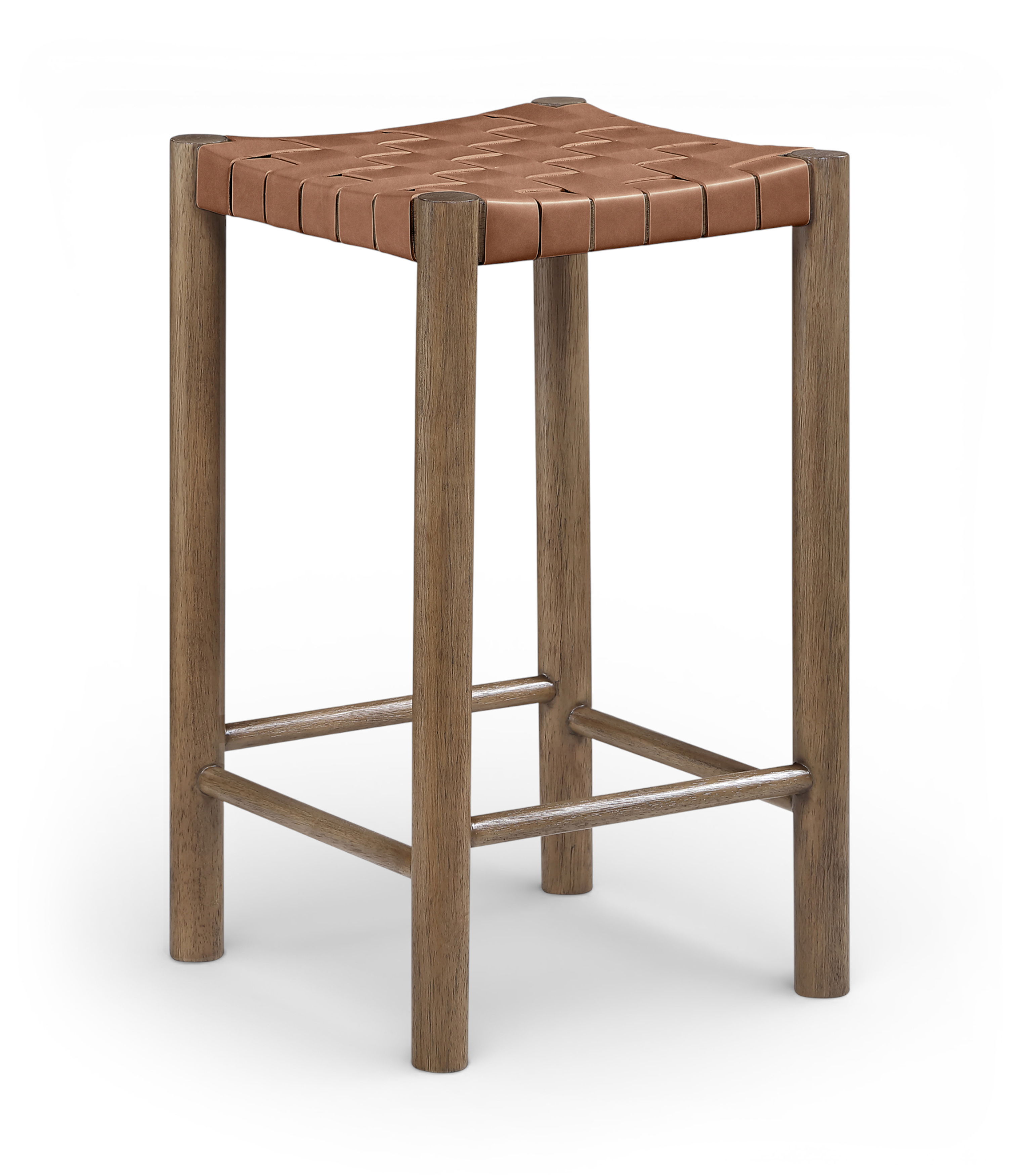 Entwine - Vegan Leather Upholstered Backless Counter Stool - Brown / Painted Brown