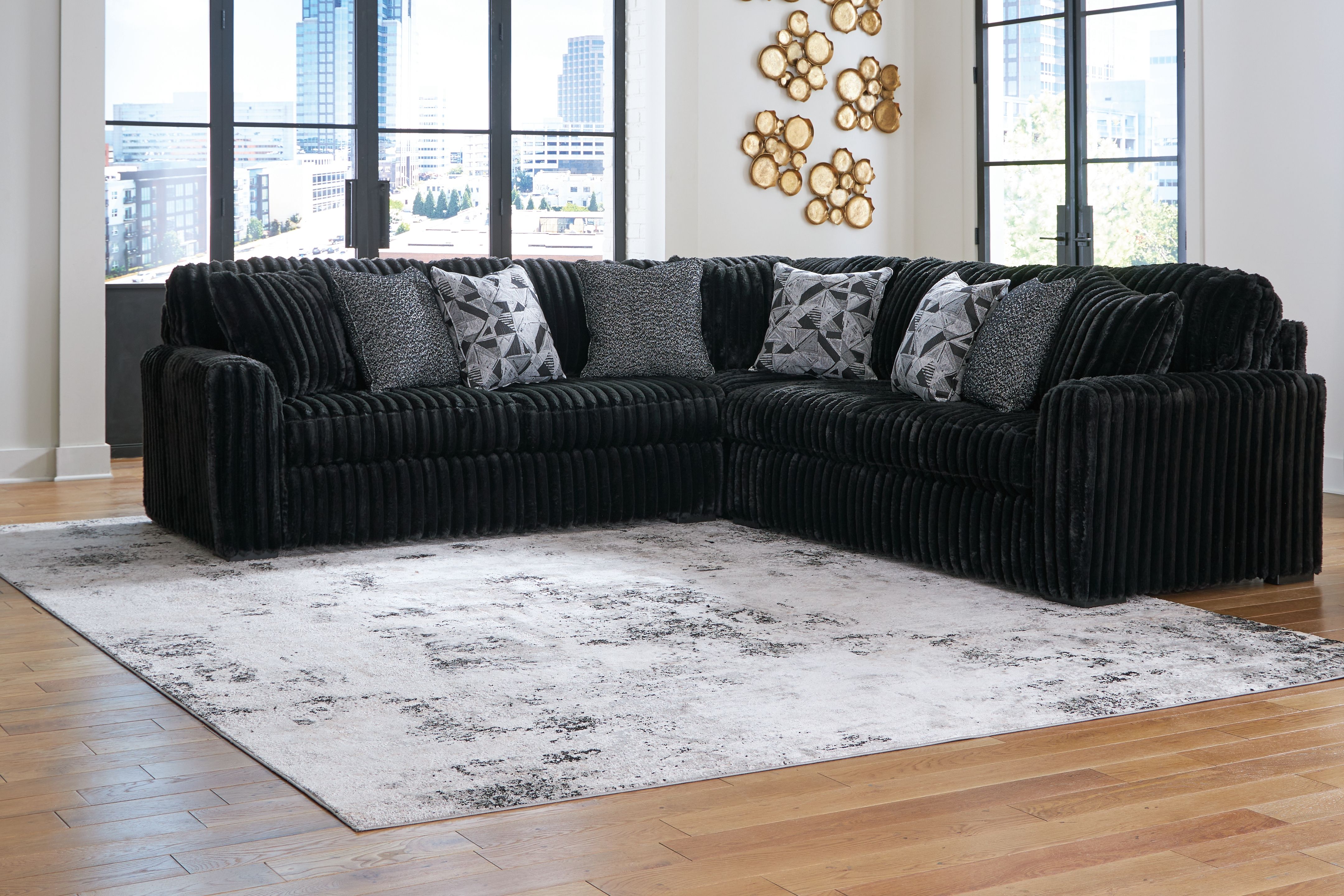 Ashley Furniture Midnight-Madness - 4 Pc. - 3-Piece Sectional, Ottoman - Onyx - Image 6