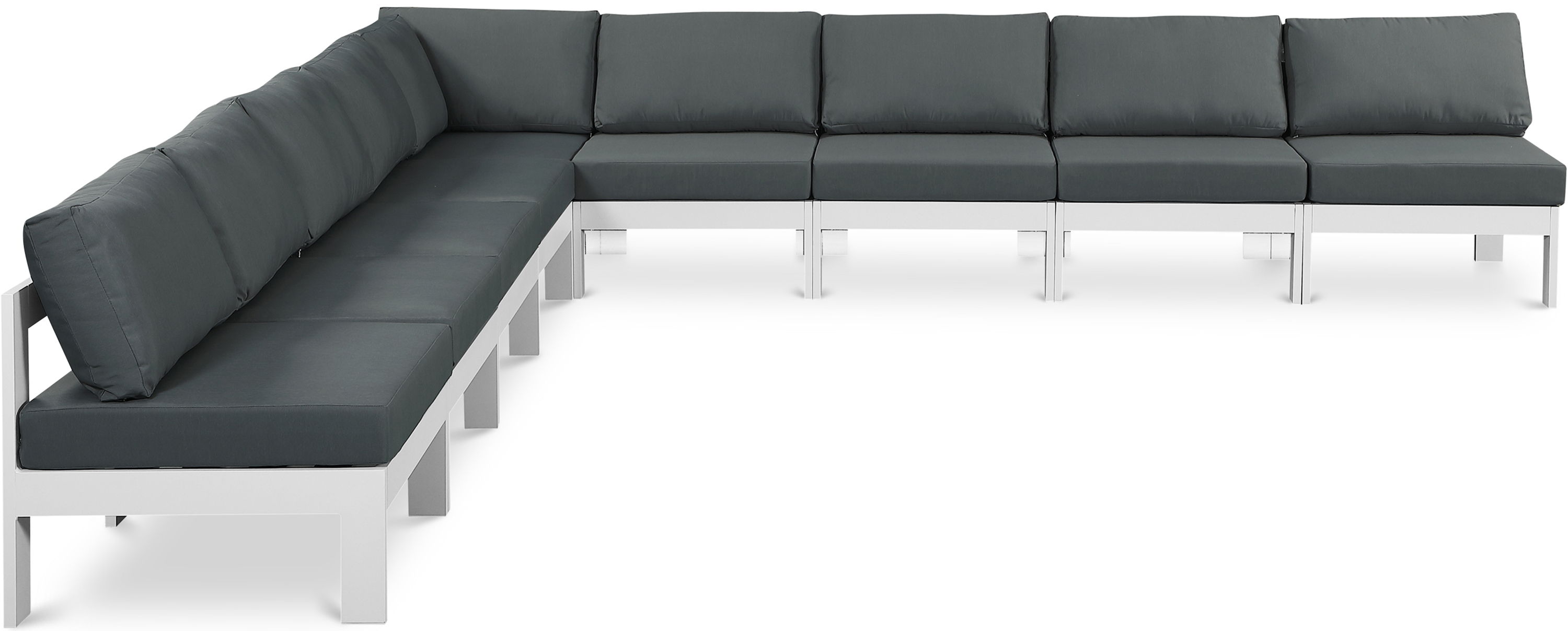 Nizuc - Outdoor Patio 9 Piece Modular Corner Armless Sectional With White Frame - Gray