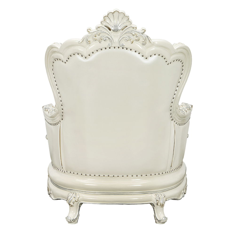 Adara - Chair With 2 Pillows - Pearl White Synthetic Leather & Antique White, white, view 2