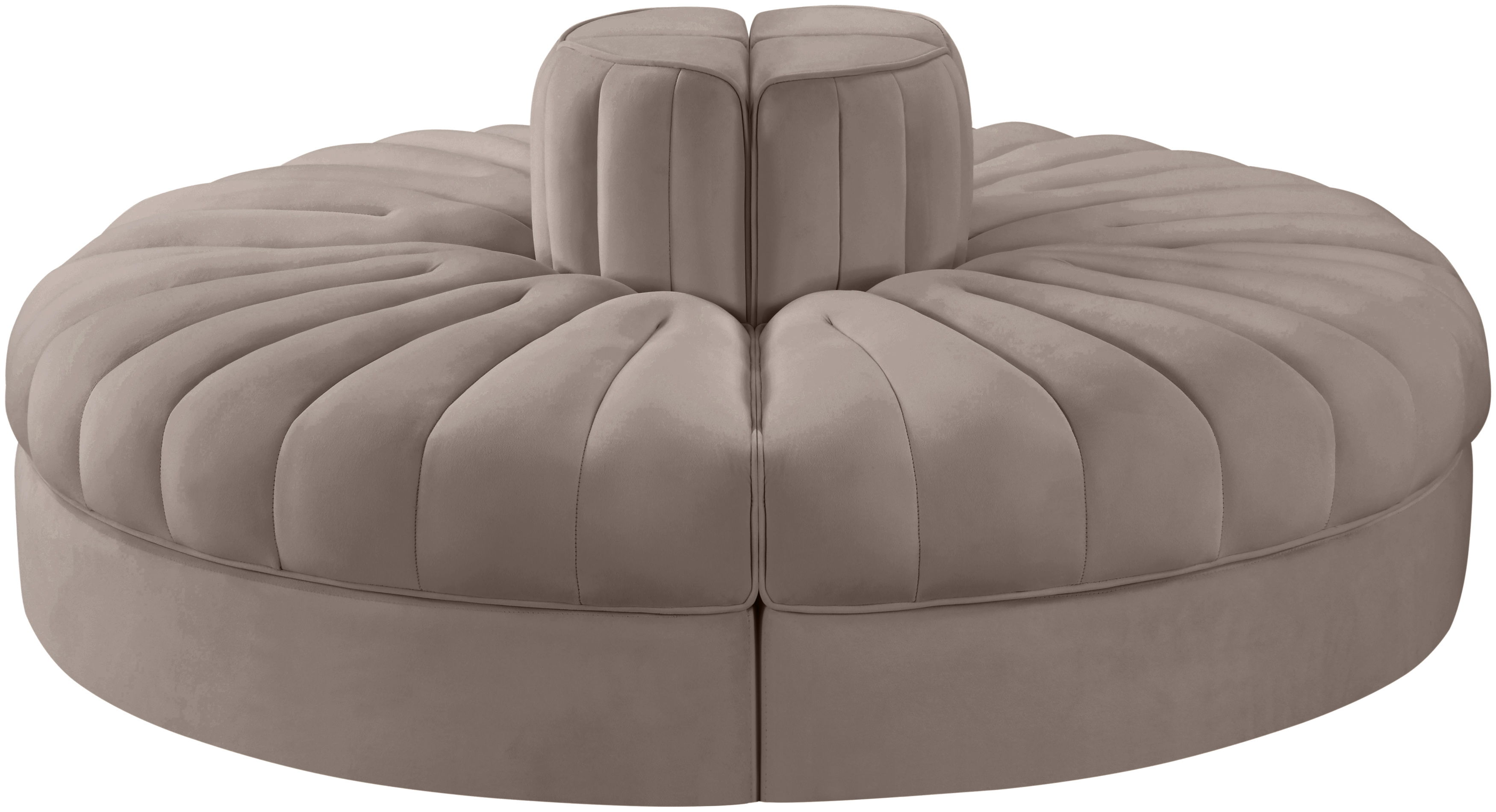 Rummi - Round Velvet Performance Fabric Upholstered 4 Piece Modular Sofa - Taupe