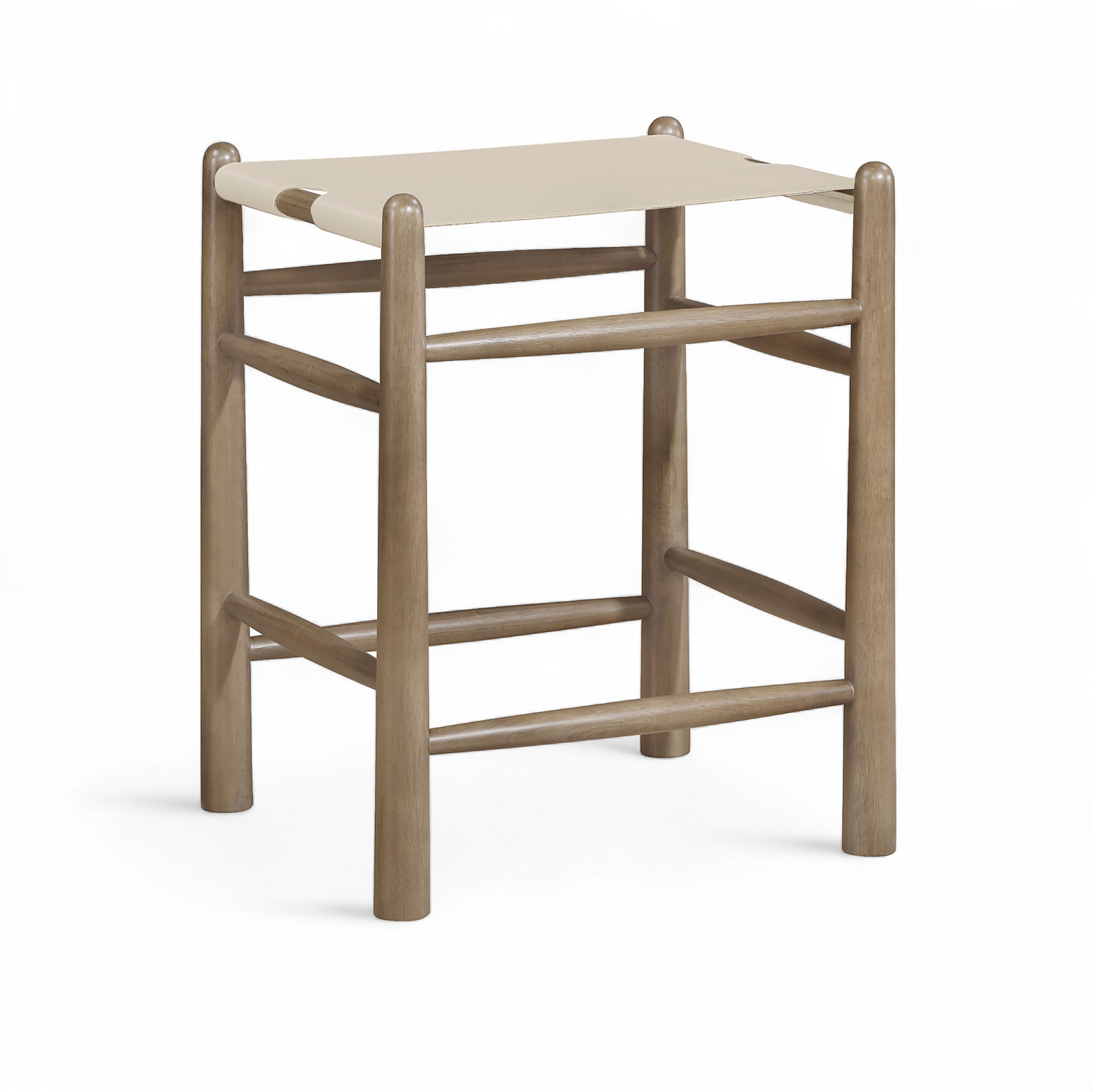 Santos - Vegan Leather Upholstered Backless Counter Stool - Beige / Stained Brown