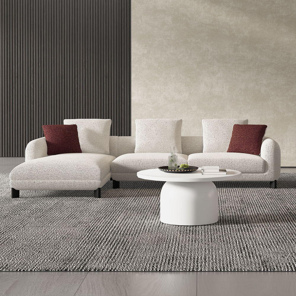 Mardi - Sectional Sofa With 6 Pillows - Maroon & Beige Tweed, beige