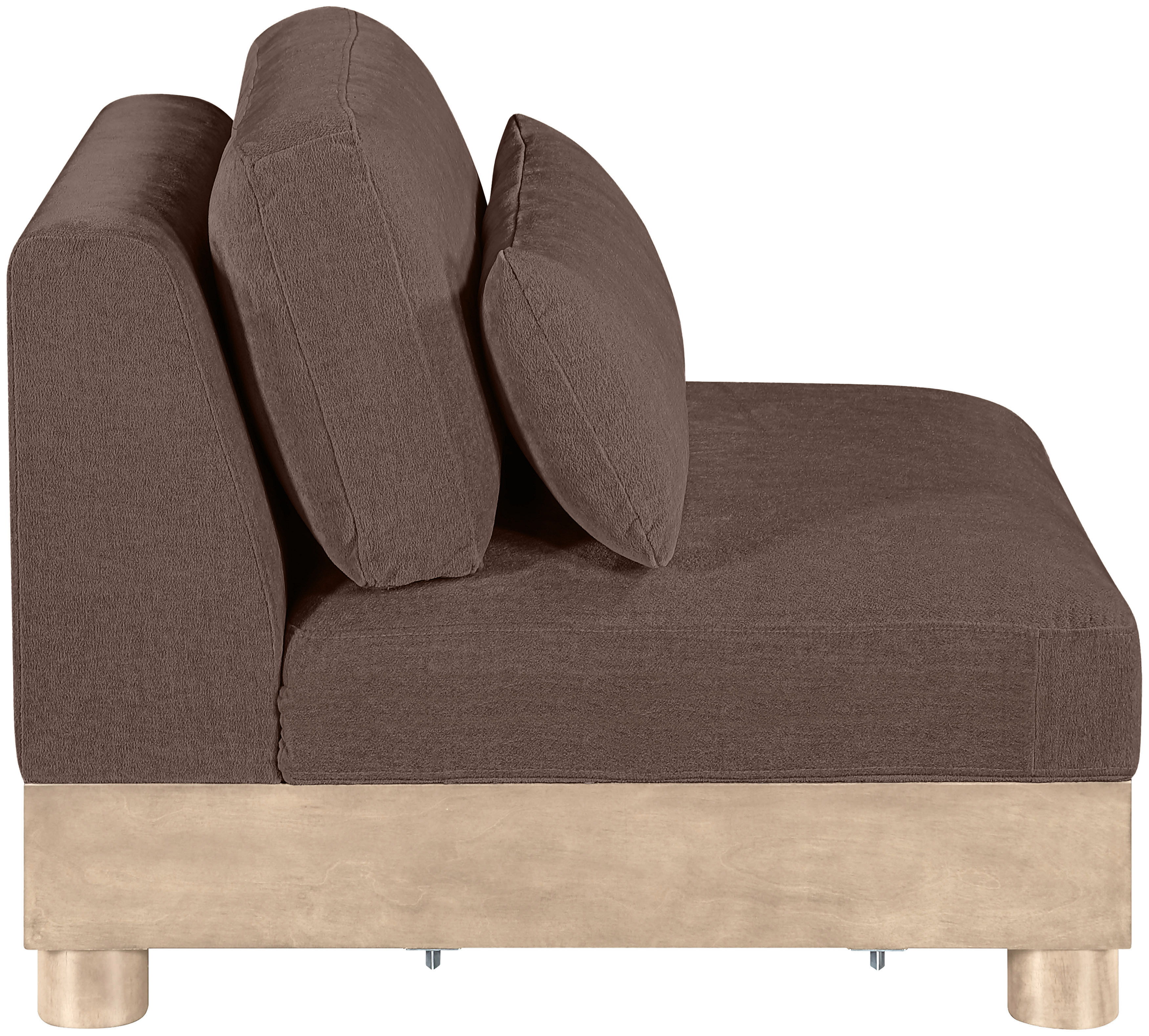 Turin - Chenille Fabric Upholstered Modular Armless Chair - Brown / Natural Oak