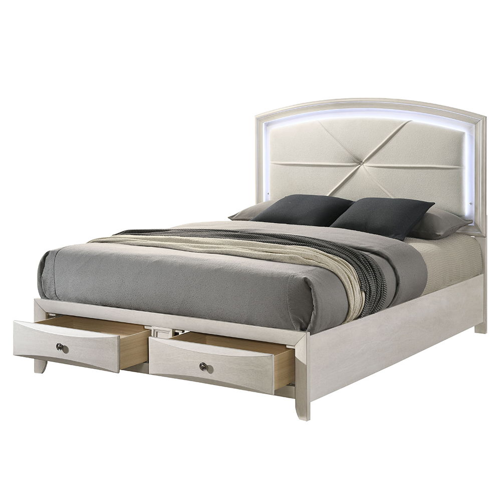 Ramondi - Queen Bed With Storage & LED - Antique White, white, view 5