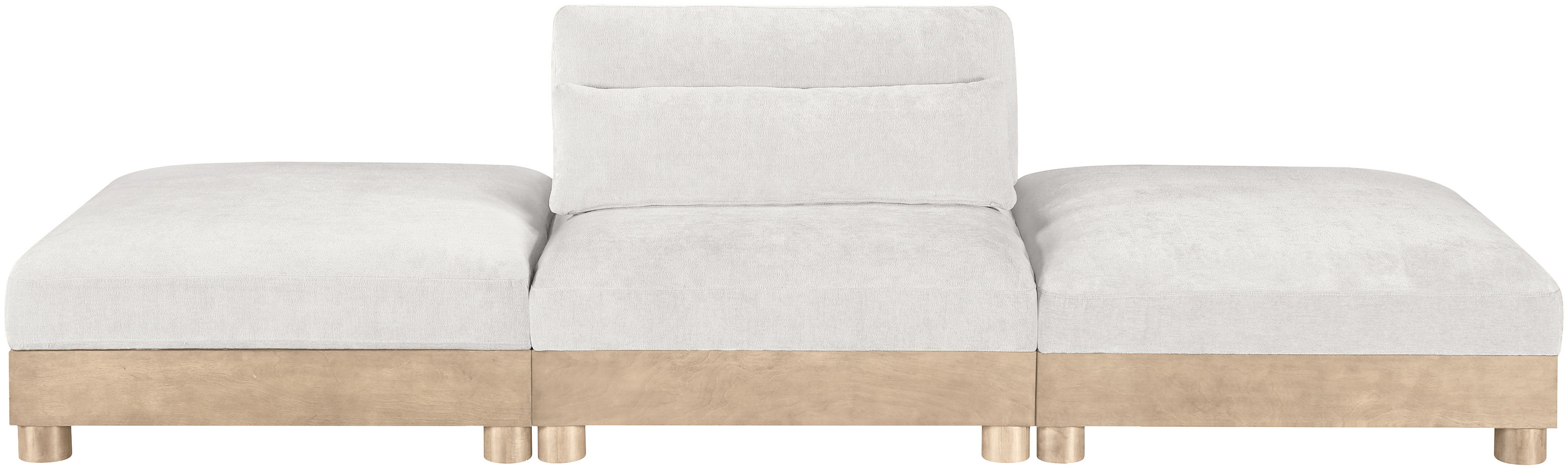 Turin - 120" Chenille Fabric Upholstered 3 Piece Modular Sofa - Cream / Natural Oak
